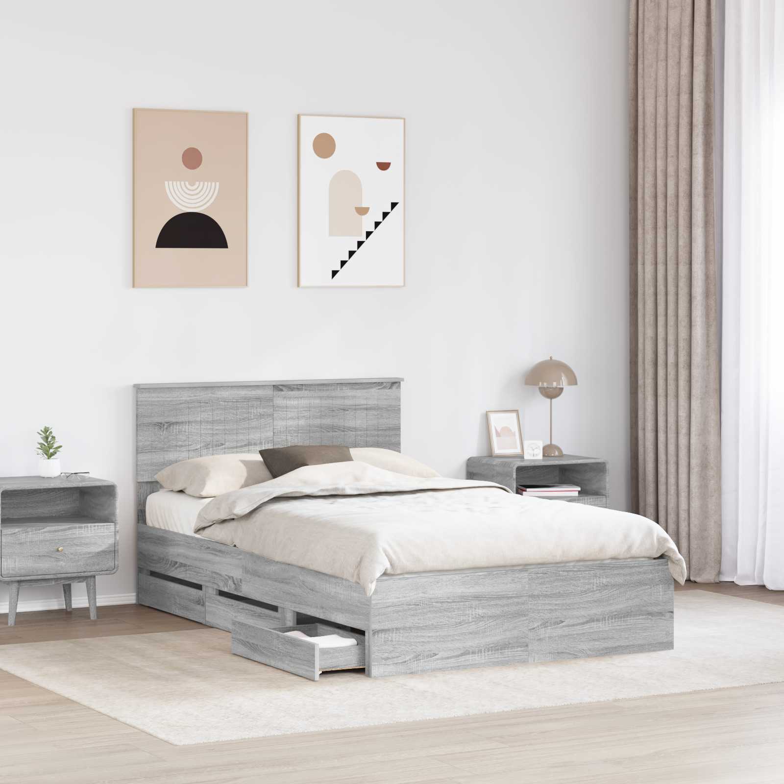 Bedframe met lade Grijs Sonoma 120 x 190 cm Ingenieurshout is nu te koop bij PeponiXL, paradijselijk wonen!
