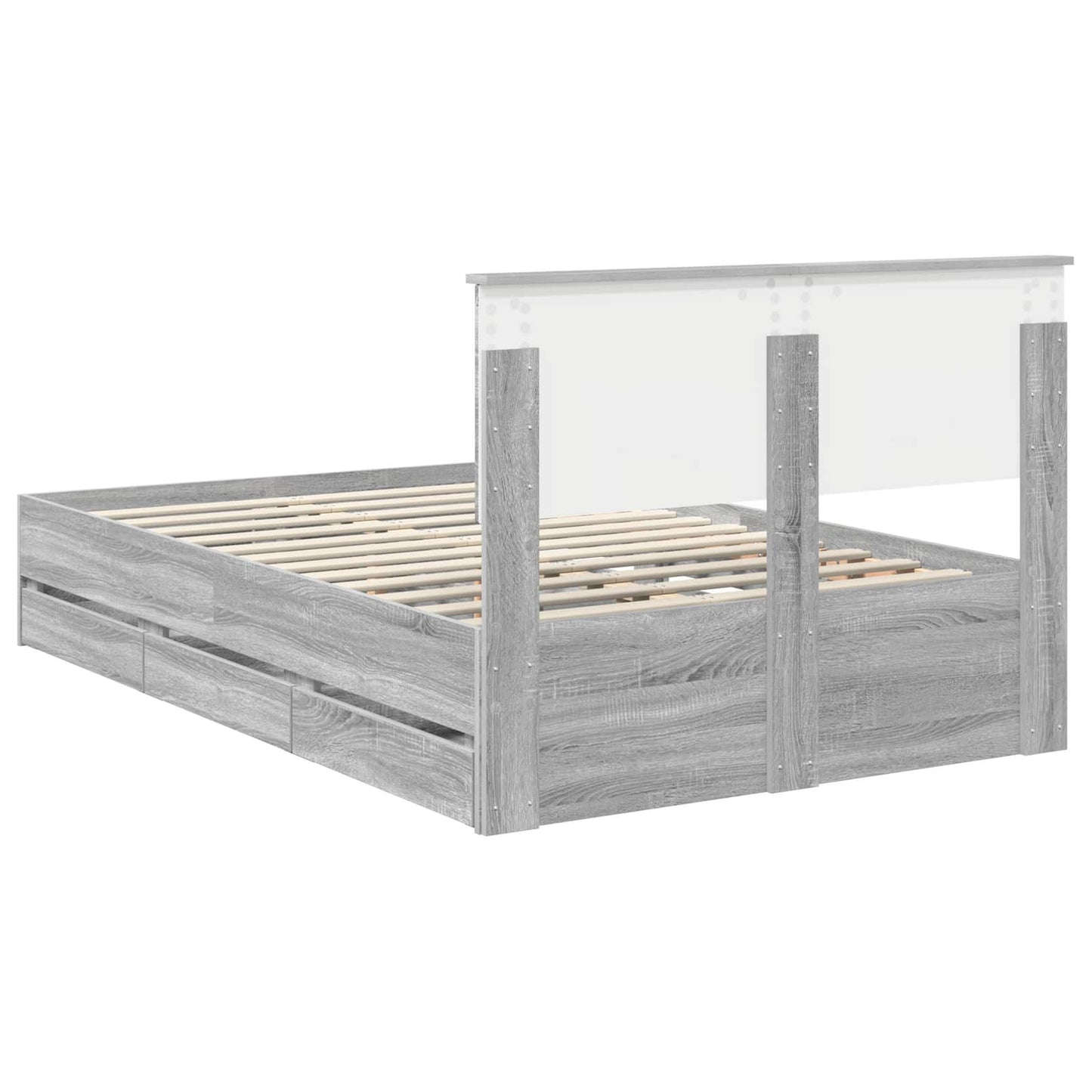 Bedframe met lade Grijs Sonoma 120 x 190 cm Ingenieurshout is nu te koop bij PeponiXL, paradijselijk wonen!