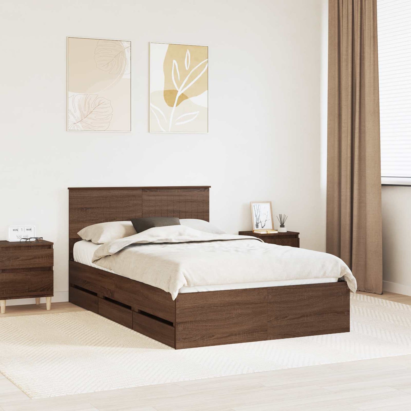 Bedframe met lade Bruin Eiken 120 x 190 cm Ingenieurshout is nu te koop bij PeponiXL, paradijselijk wonen!