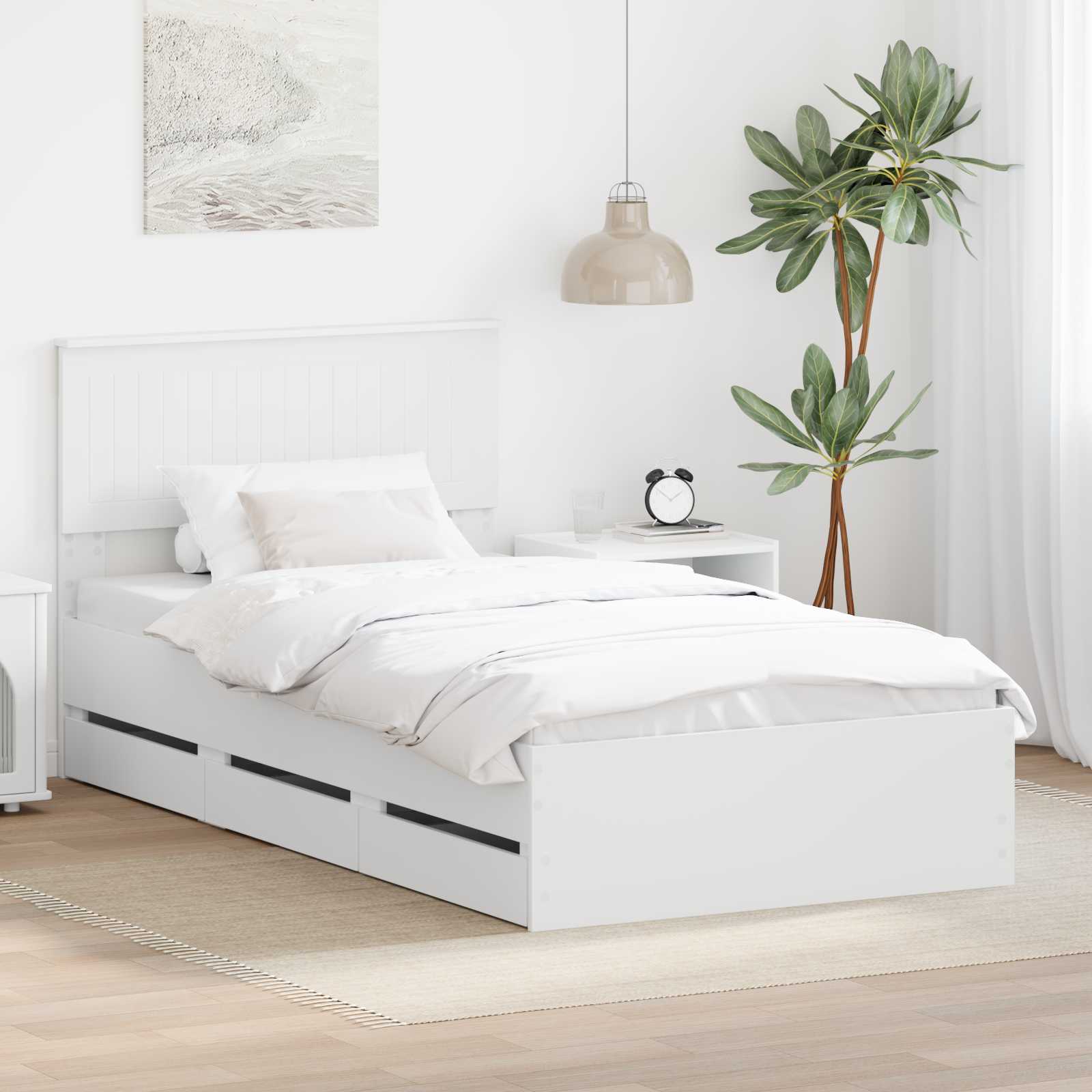 Bedframe met lade met opslag Wit 100 x 200 cm Ingenieurshout is nu te koop bij PeponiXL, paradijselijk wonen!