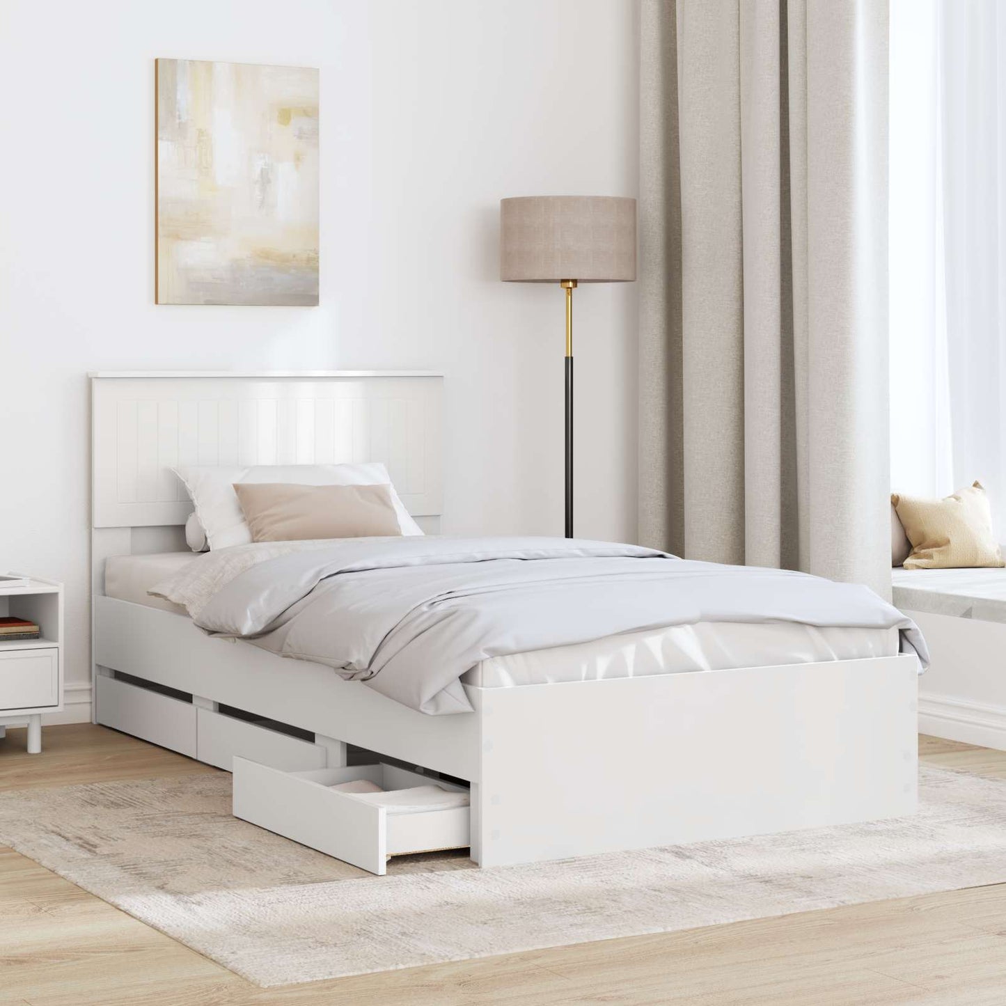 Bedframe met lade met opslag Wit 100 x 200 cm Ingenieurshout is nu te koop bij PeponiXL, paradijselijk wonen!