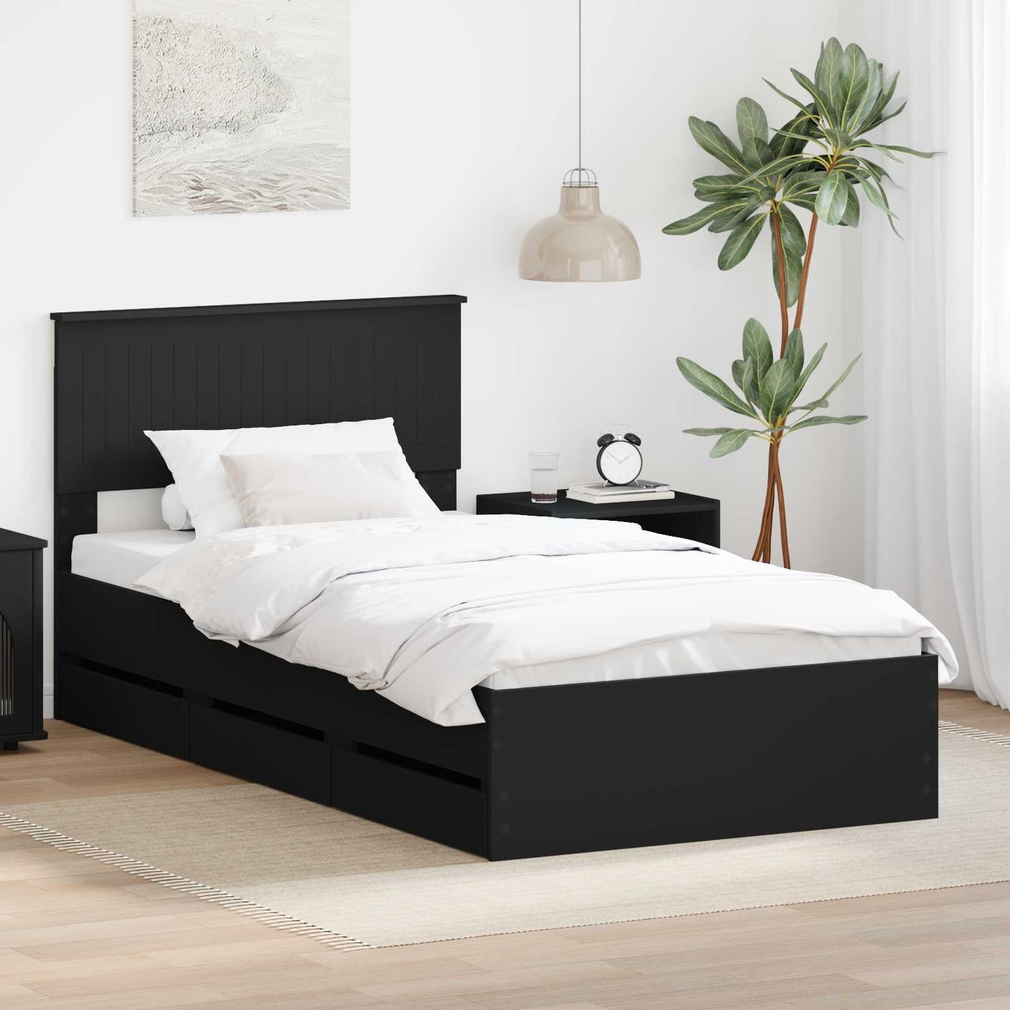 Bedframe met lade met opslag Zwart 100 x 200 cm Ingenieurshout is nu te koop bij PeponiXL, paradijselijk wonen!