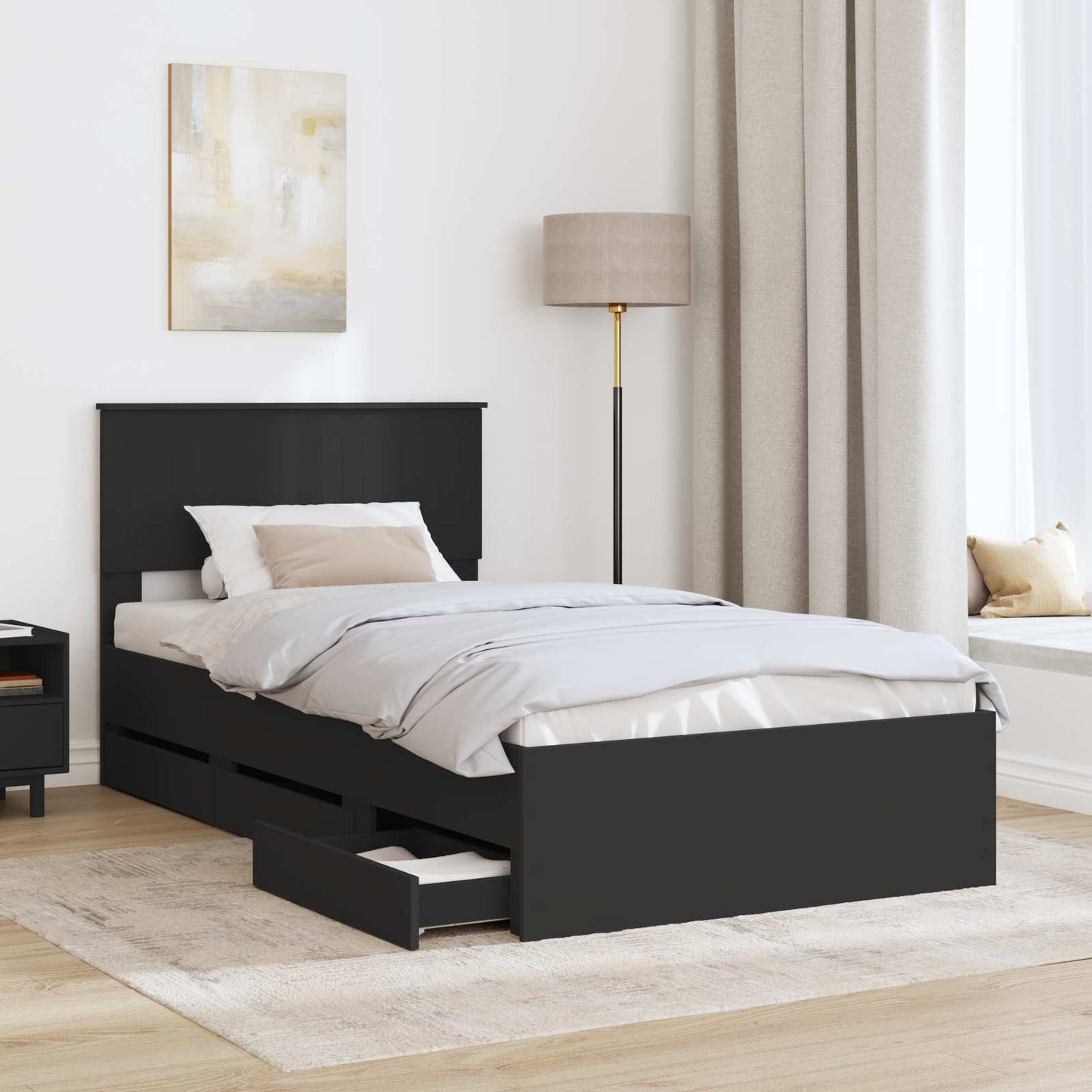 Bedframe met lade met opslag Zwart 100 x 200 cm Ingenieurshout is nu te koop bij PeponiXL, paradijselijk wonen!