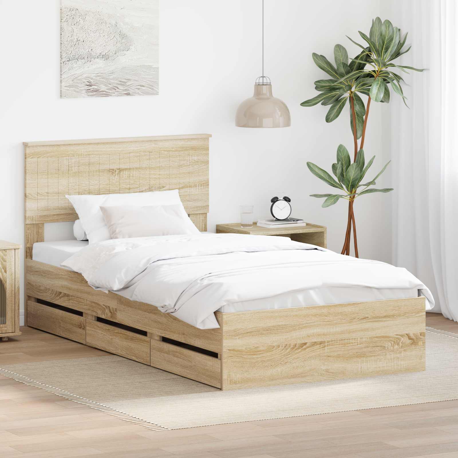 Bedframe met lade Sonoma Eiken 100 x 200 cm Ingenieurshout is nu te koop bij PeponiXL, paradijselijk wonen!