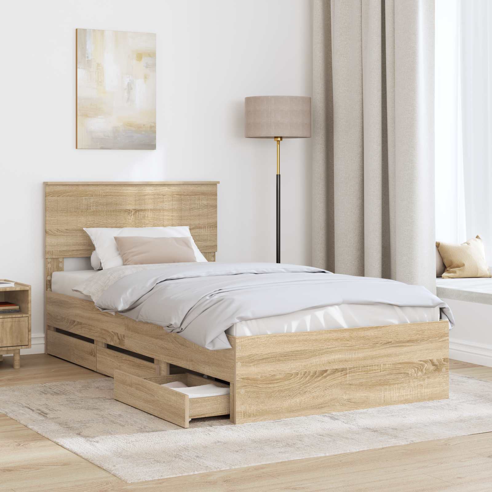 Bedframe met lade Sonoma Eiken 100 x 200 cm Ingenieurshout is nu te koop bij PeponiXL, paradijselijk wonen!