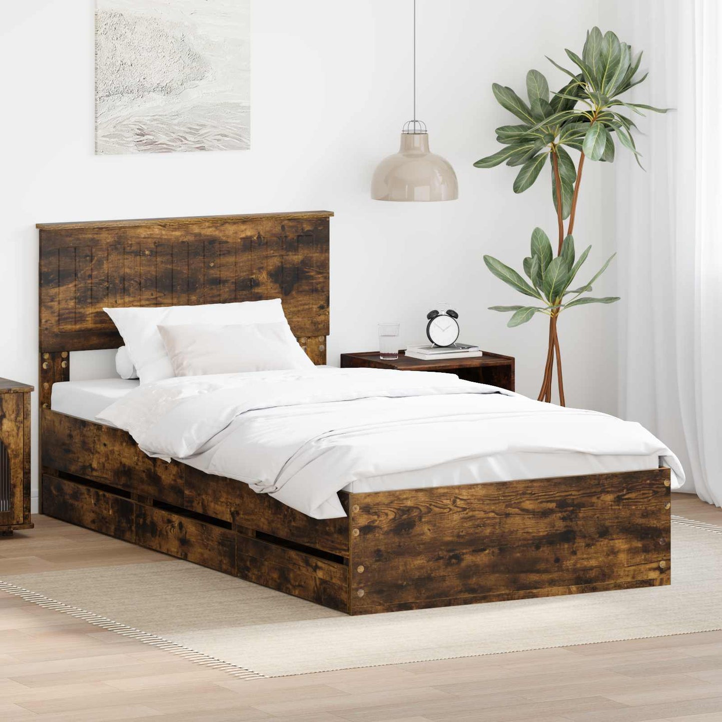 Bedframe met lade Gerookt eiken 100 x 200 cm Ingenieurshout is nu te koop bij PeponiXL, paradijselijk wonen!