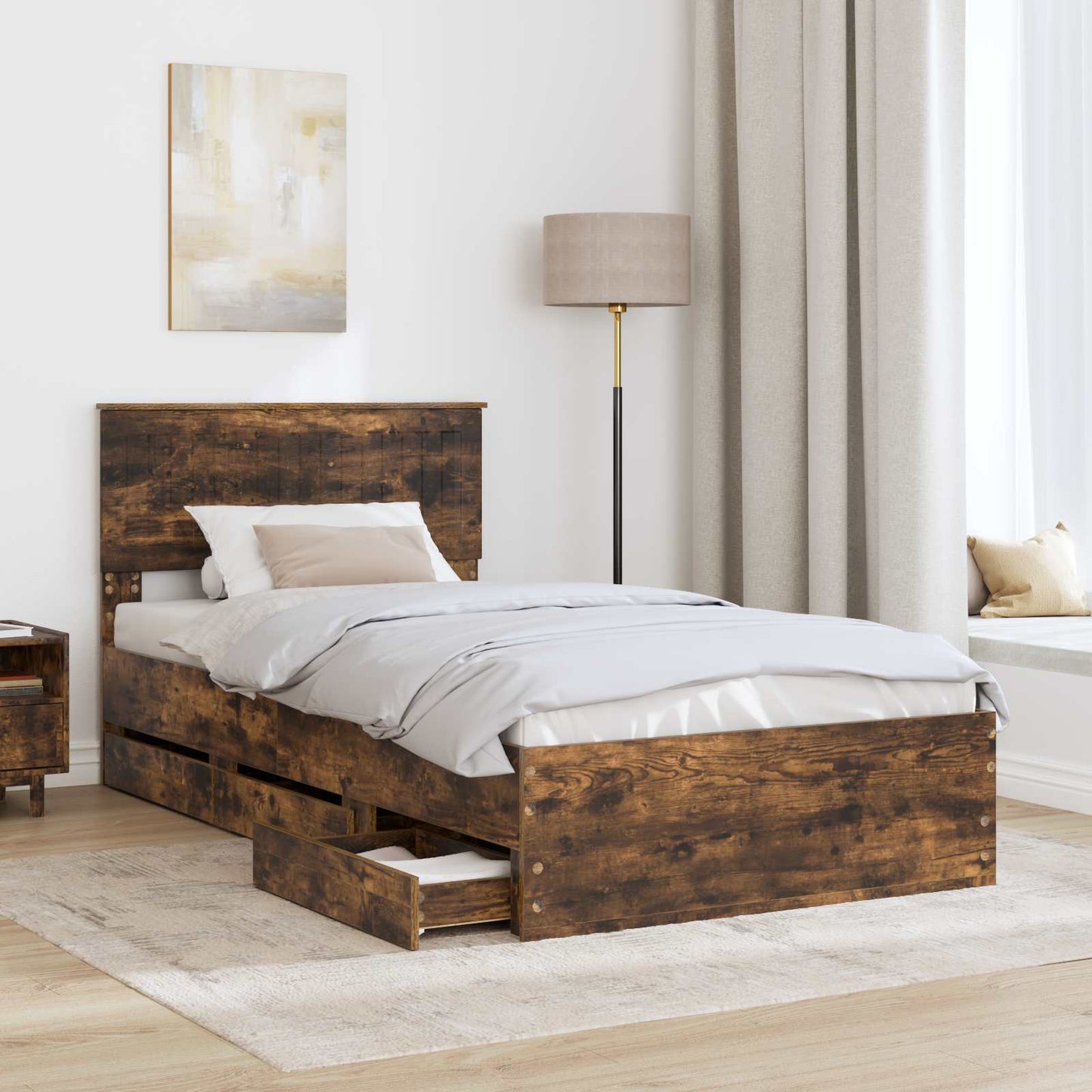 Bedframe met lade Gerookt eiken 100 x 200 cm Ingenieurshout is nu te koop bij PeponiXL, paradijselijk wonen!