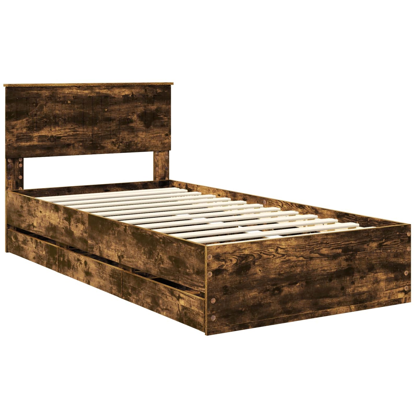 Bedframe met lade Gerookt eiken 100 x 200 cm Ingenieurshout is nu te koop bij PeponiXL, paradijselijk wonen!