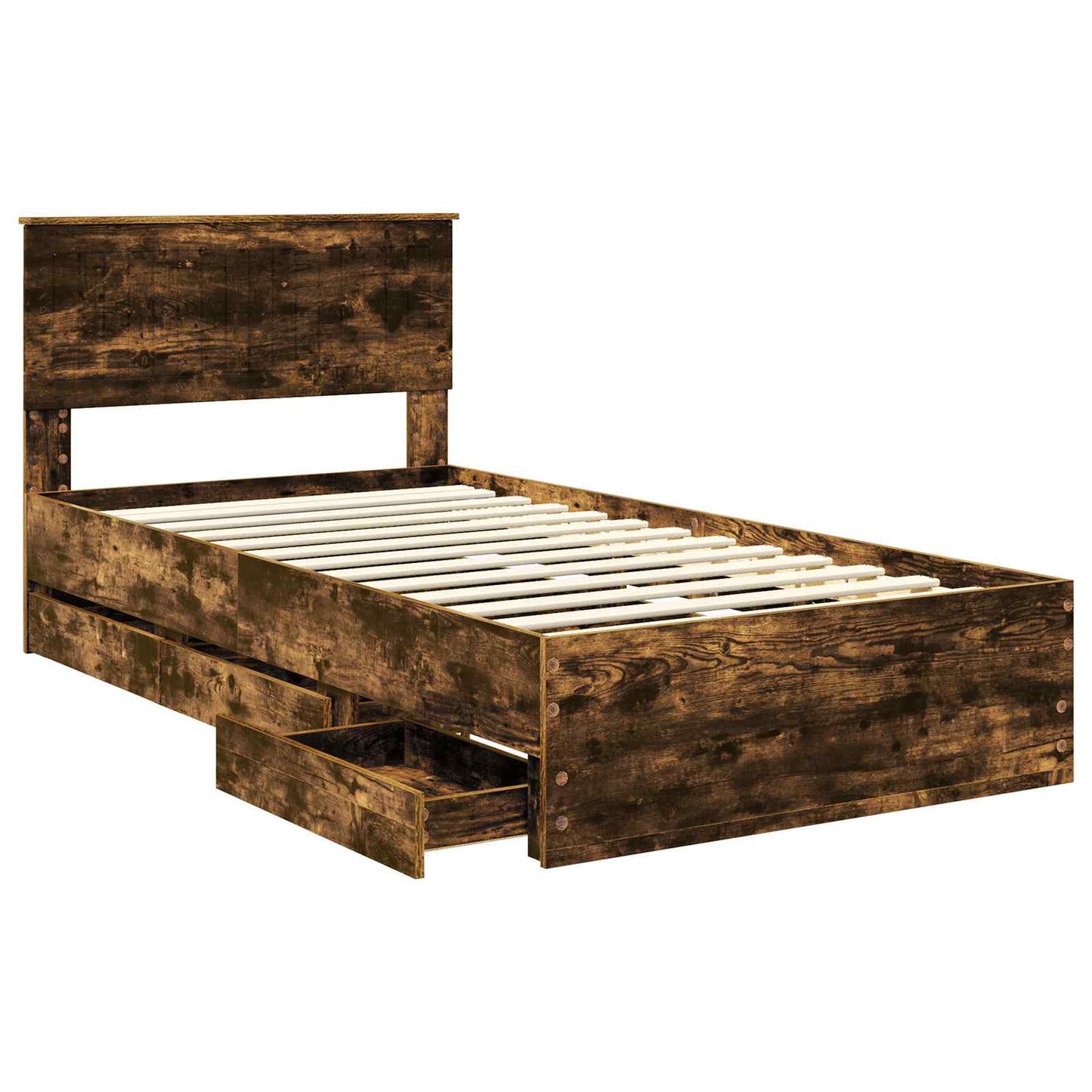 Bedframe met lade Gerookt eiken 100 x 200 cm Ingenieurshout is nu te koop bij PeponiXL, paradijselijk wonen!