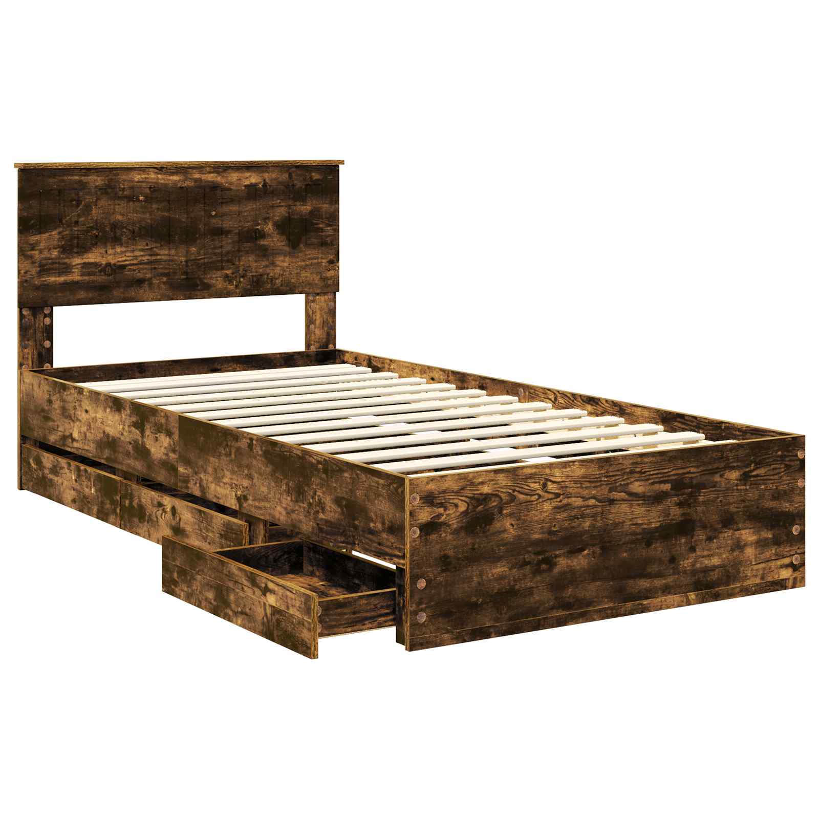 Bedframe met lade Gerookt eiken 100 x 200 cm Ingenieurshout is nu te koop bij PeponiXL, paradijselijk wonen!