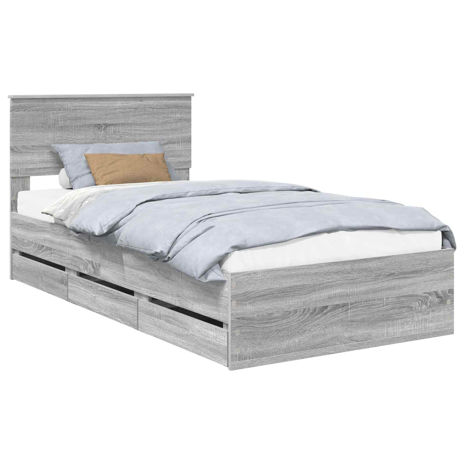 Bedframe met lade Grijs Sonoma 100 x 200 cm Ingenieurshout is nu te koop bij PeponiXL, paradijselijk wonen!