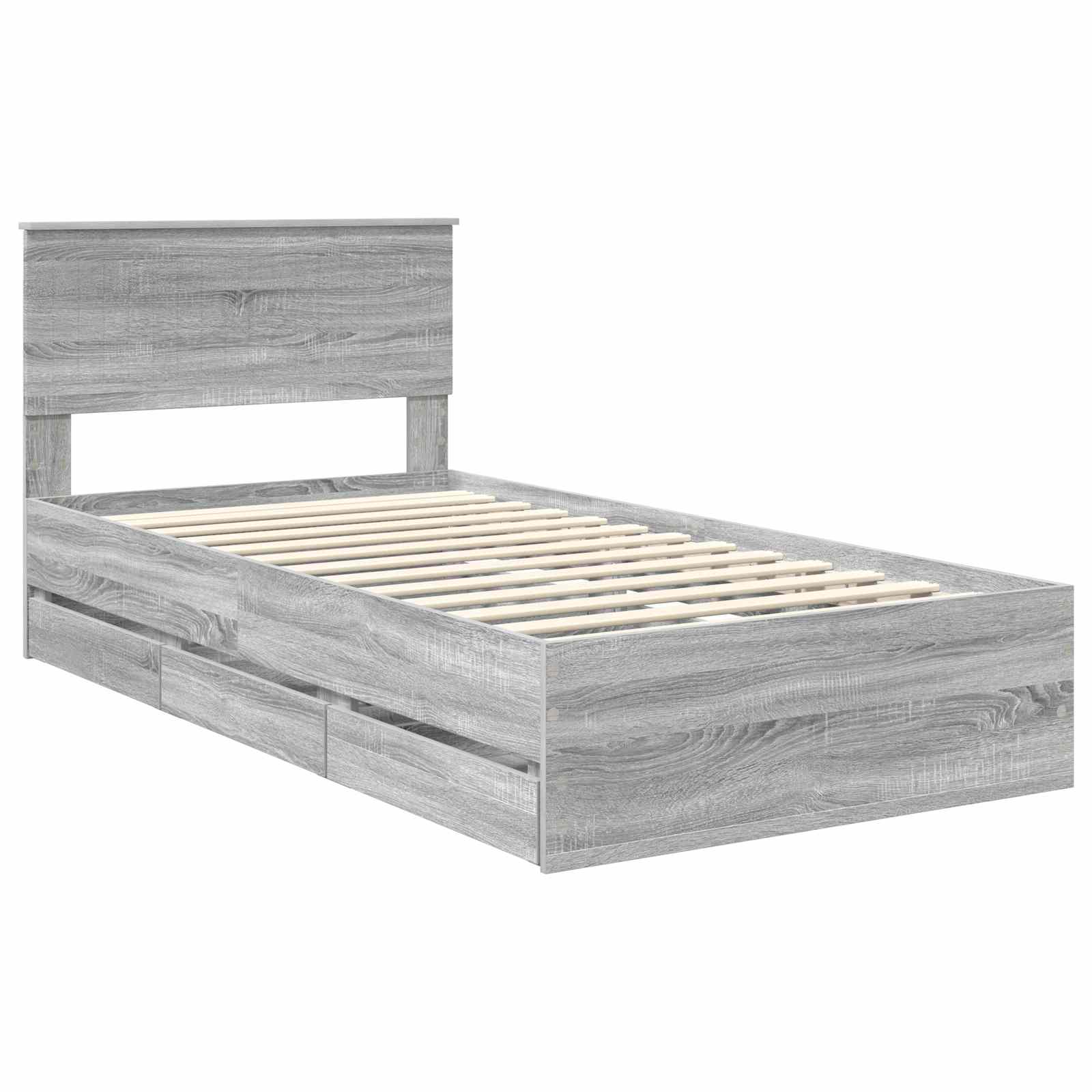 Bedframe met lade Grijs Sonoma 100 x 200 cm Ingenieurshout is nu te koop bij PeponiXL, paradijselijk wonen!