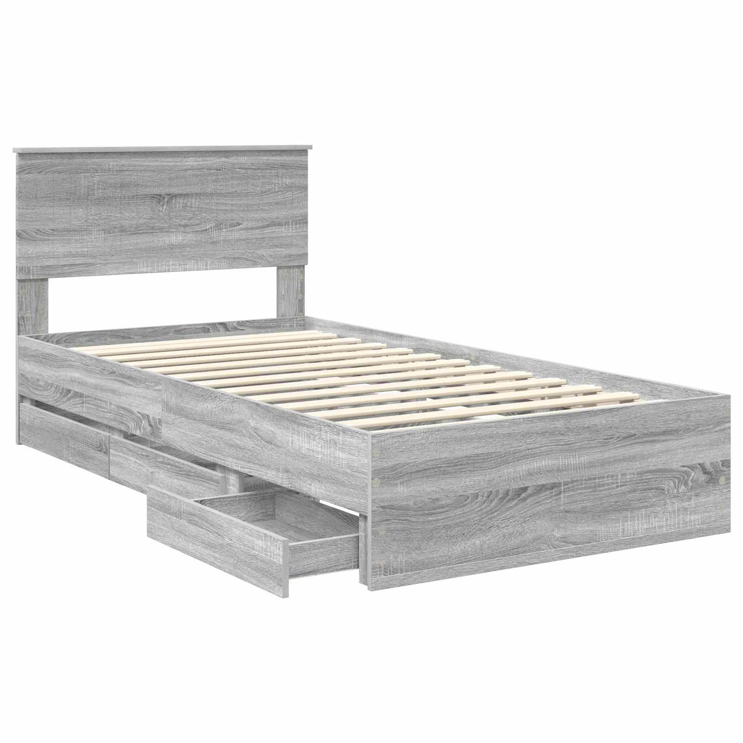 Bedframe met lade Grijs Sonoma 100 x 200 cm Ingenieurshout is nu te koop bij PeponiXL, paradijselijk wonen!