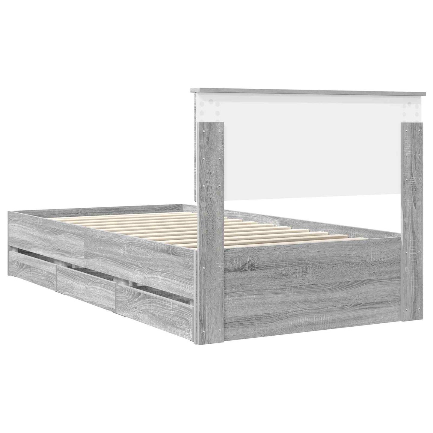Bedframe met lade Grijs Sonoma 100 x 200 cm Ingenieurshout is nu te koop bij PeponiXL, paradijselijk wonen!
