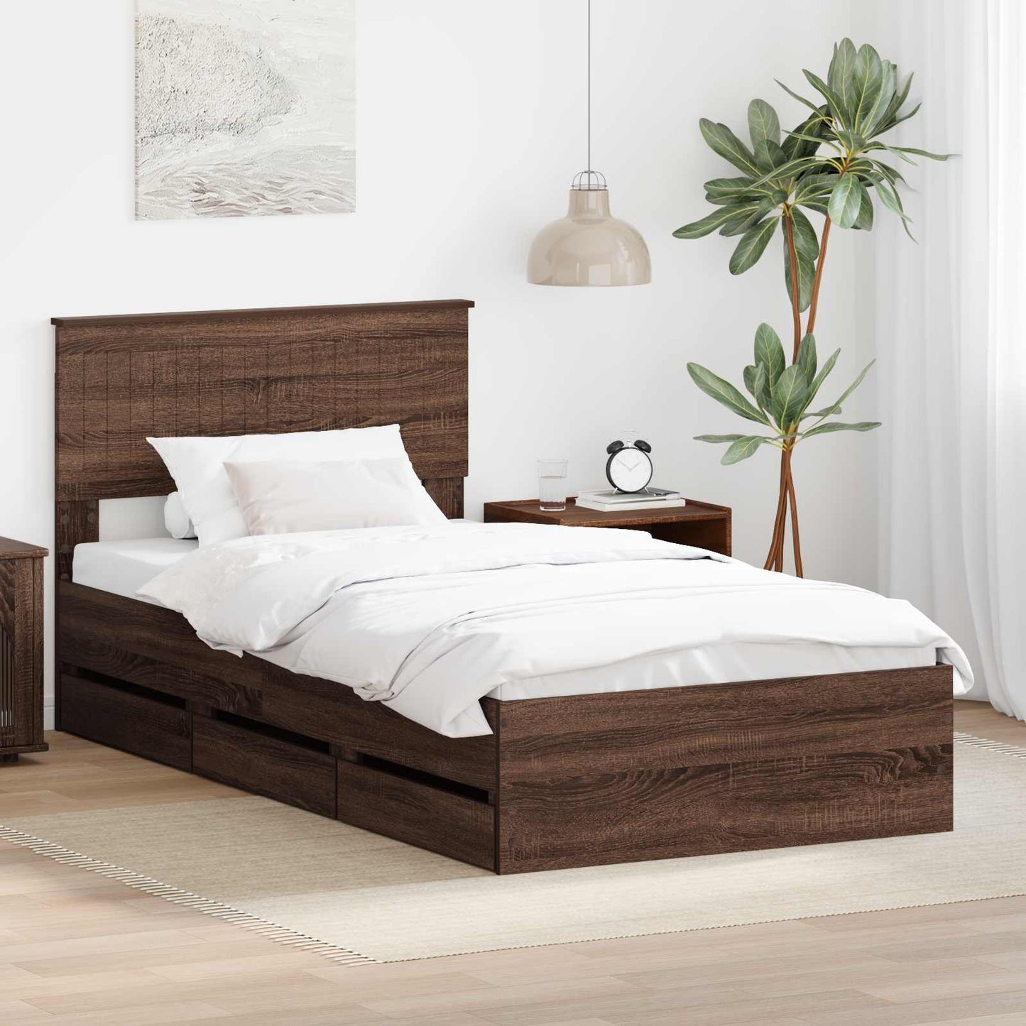 Bedframe met lade Bruin Eiken 100 x 200 cm Ingenieurshout is nu te koop bij PeponiXL, paradijselijk wonen!