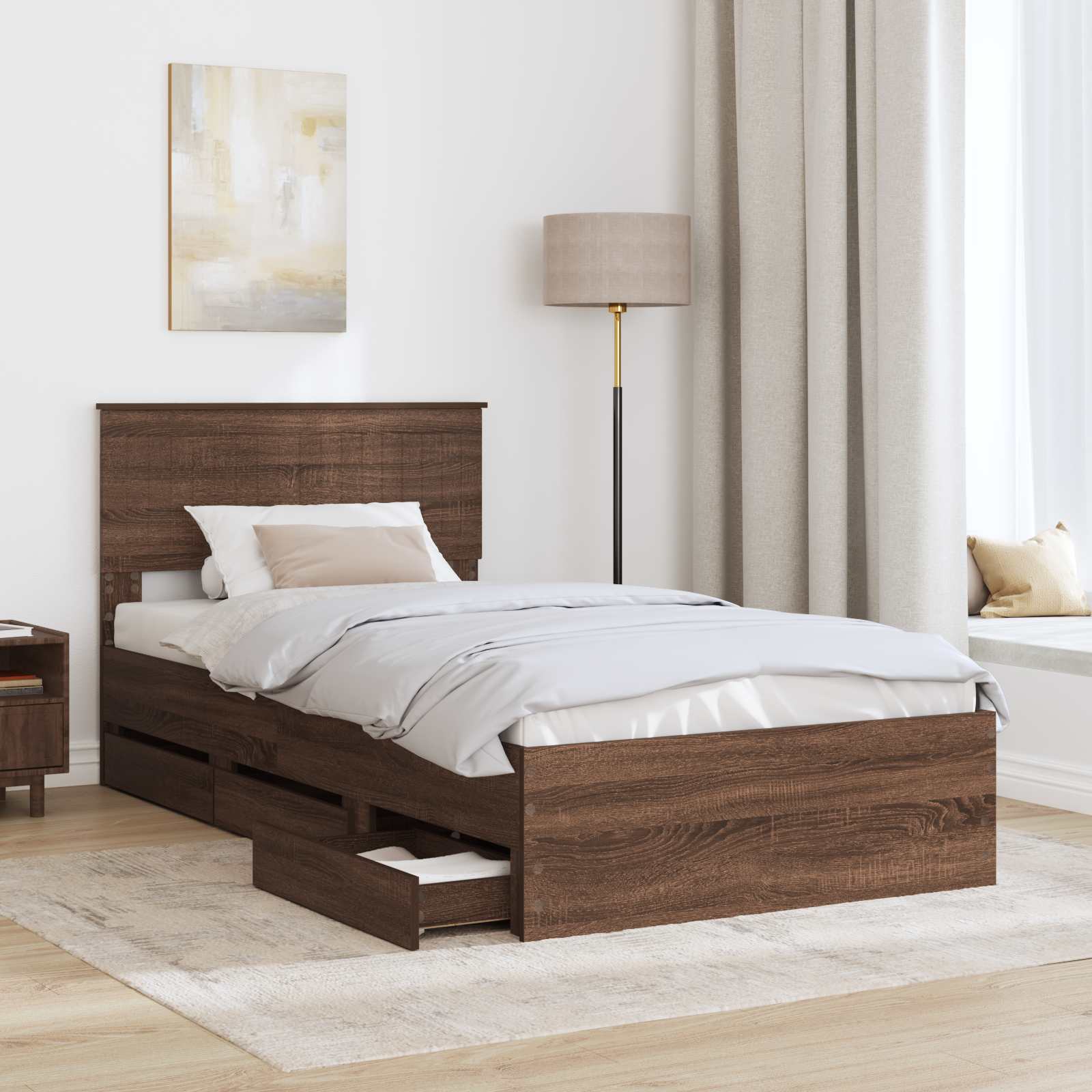 Bedframe met lade Bruin Eiken 100 x 200 cm Ingenieurshout is nu te koop bij PeponiXL, paradijselijk wonen!