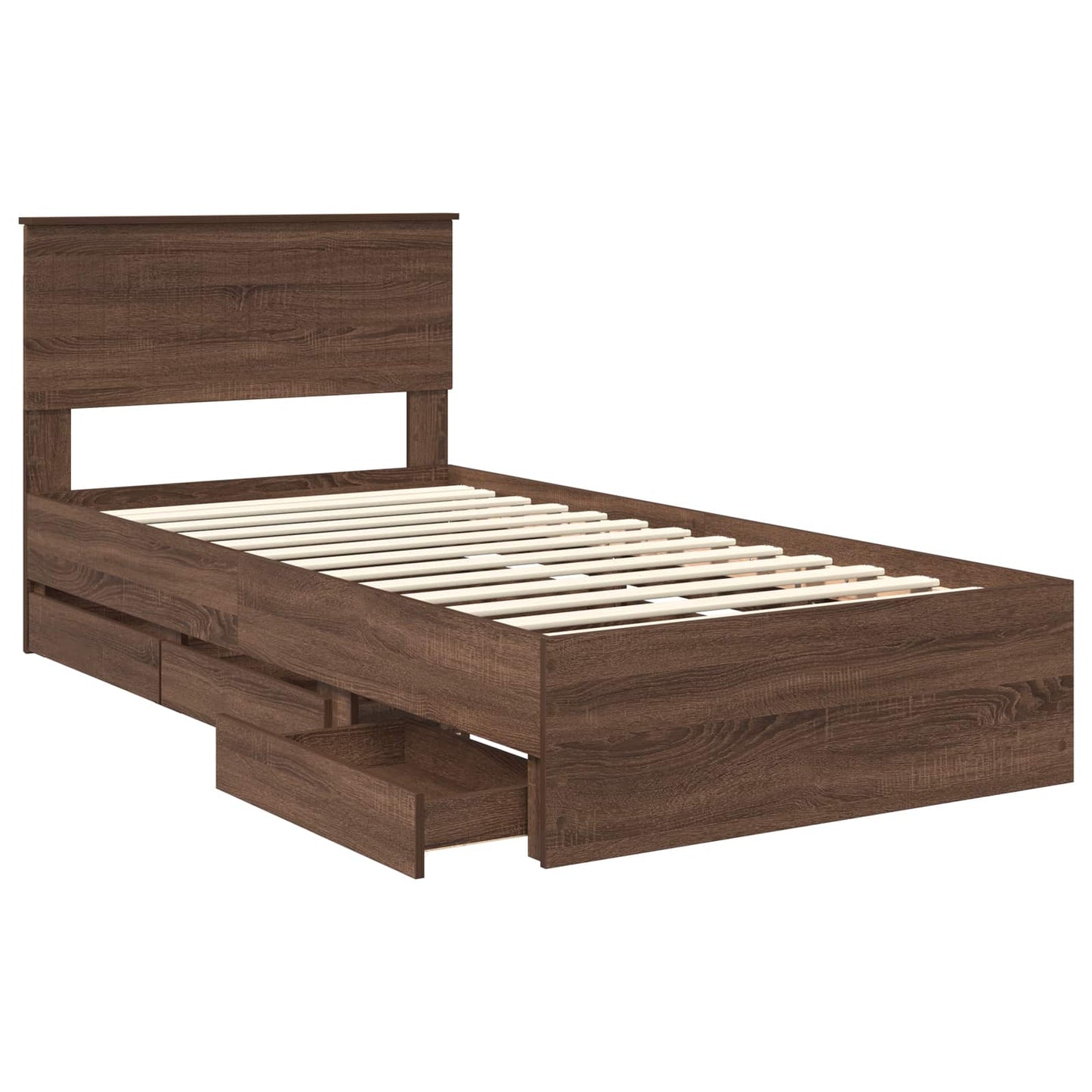 Bedframe met lade Bruin Eiken 100 x 200 cm Ingenieurshout is nu te koop bij PeponiXL, paradijselijk wonen!