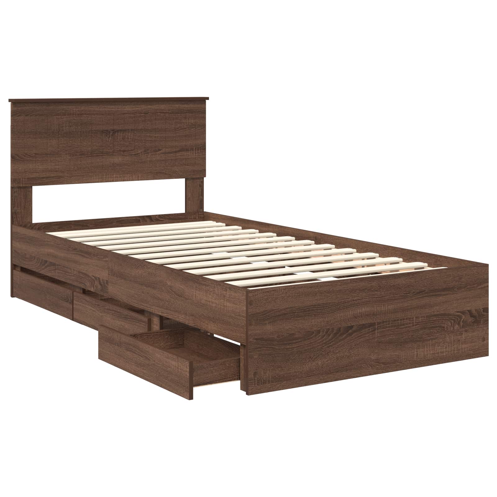 Bedframe met lade Bruin Eiken 100 x 200 cm Ingenieurshout is nu te koop bij PeponiXL, paradijselijk wonen!
