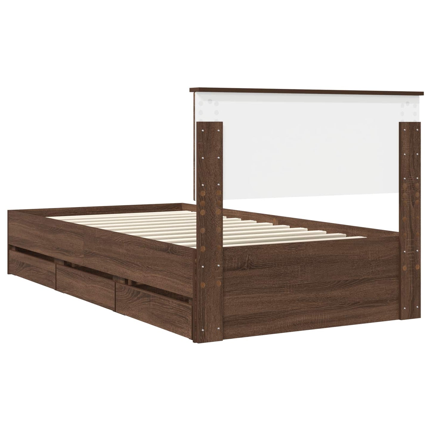 Bedframe met lade Bruin Eiken 100 x 200 cm Ingenieurshout is nu te koop bij PeponiXL, paradijselijk wonen!