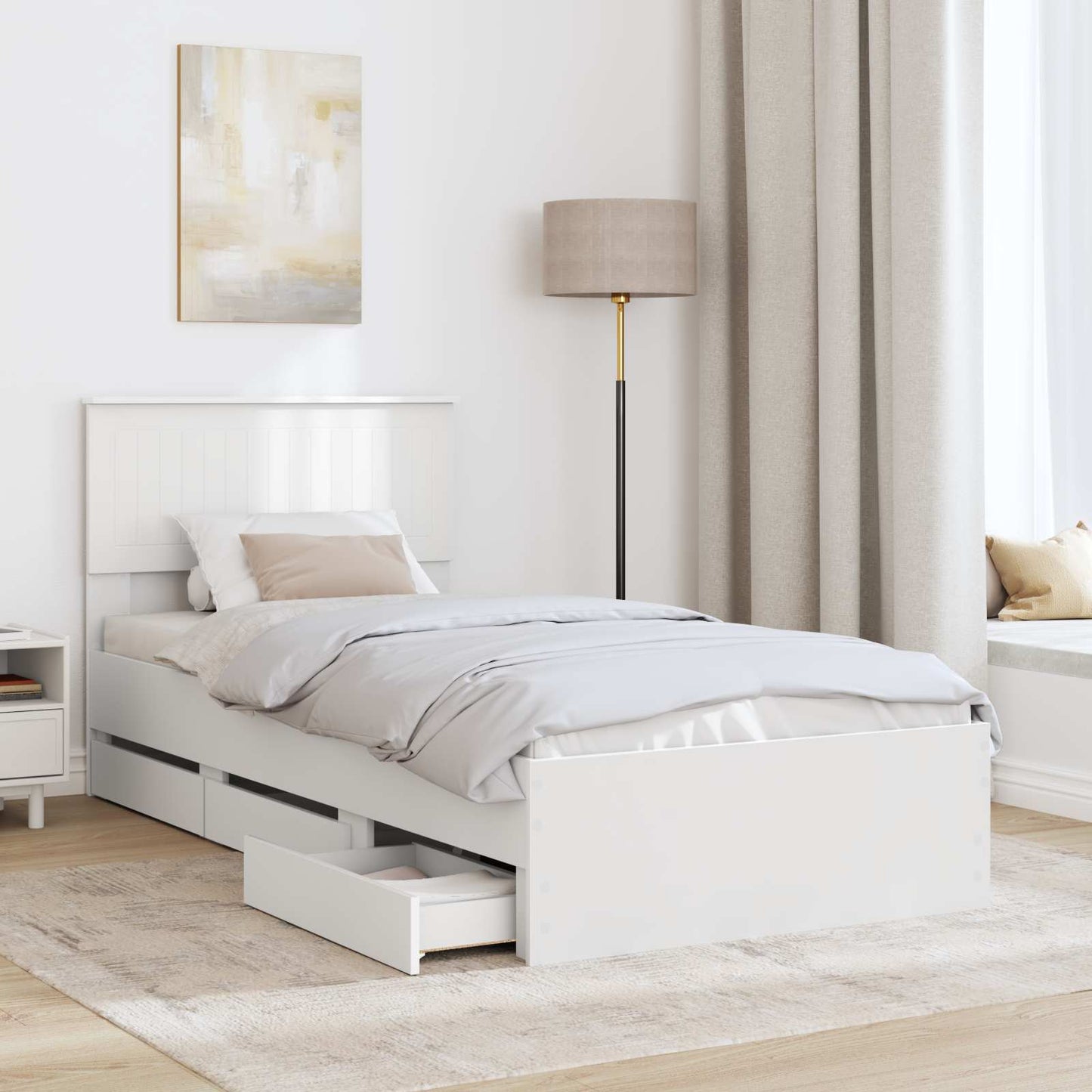 Bedframe met lade met hoofdeinde Wit 90 x 200 cm Ingenieurshout is nu te koop bij PeponiXL, paradijselijk wonen!
