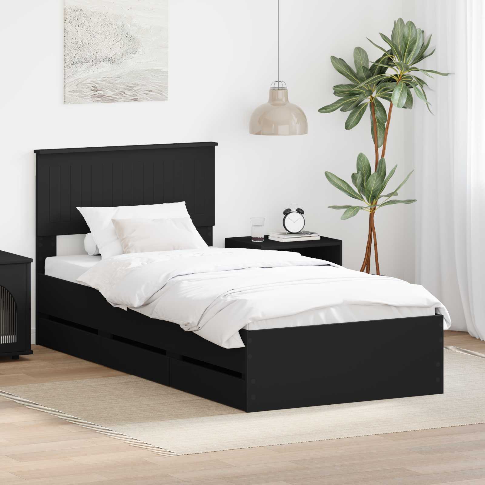 Bedframe met lade met opslag Zwart 90 x 200 cm Ingenieurshout is nu te koop bij PeponiXL, paradijselijk wonen!