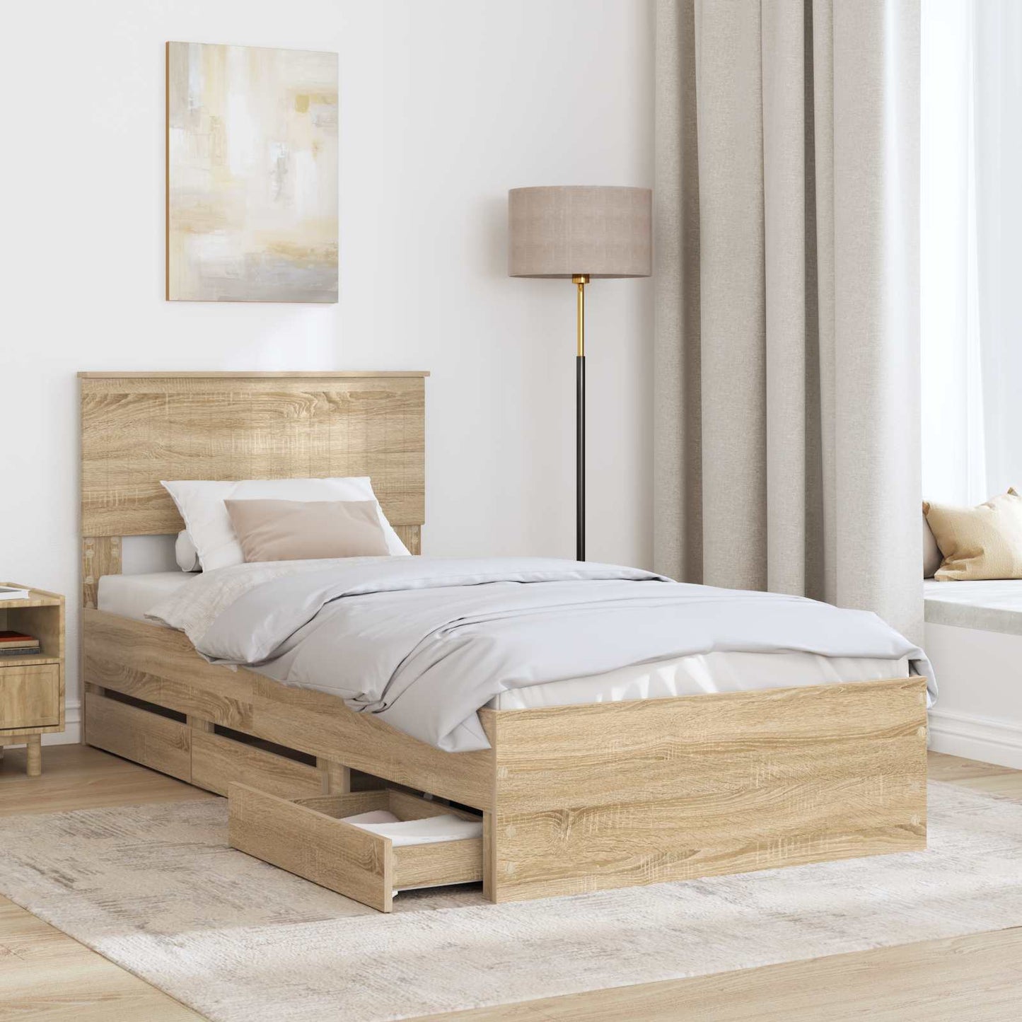 Bedframe met lade Sonoma Eiken 90 x 200 cm Ingenieurshout is nu te koop bij PeponiXL, paradijselijk wonen!