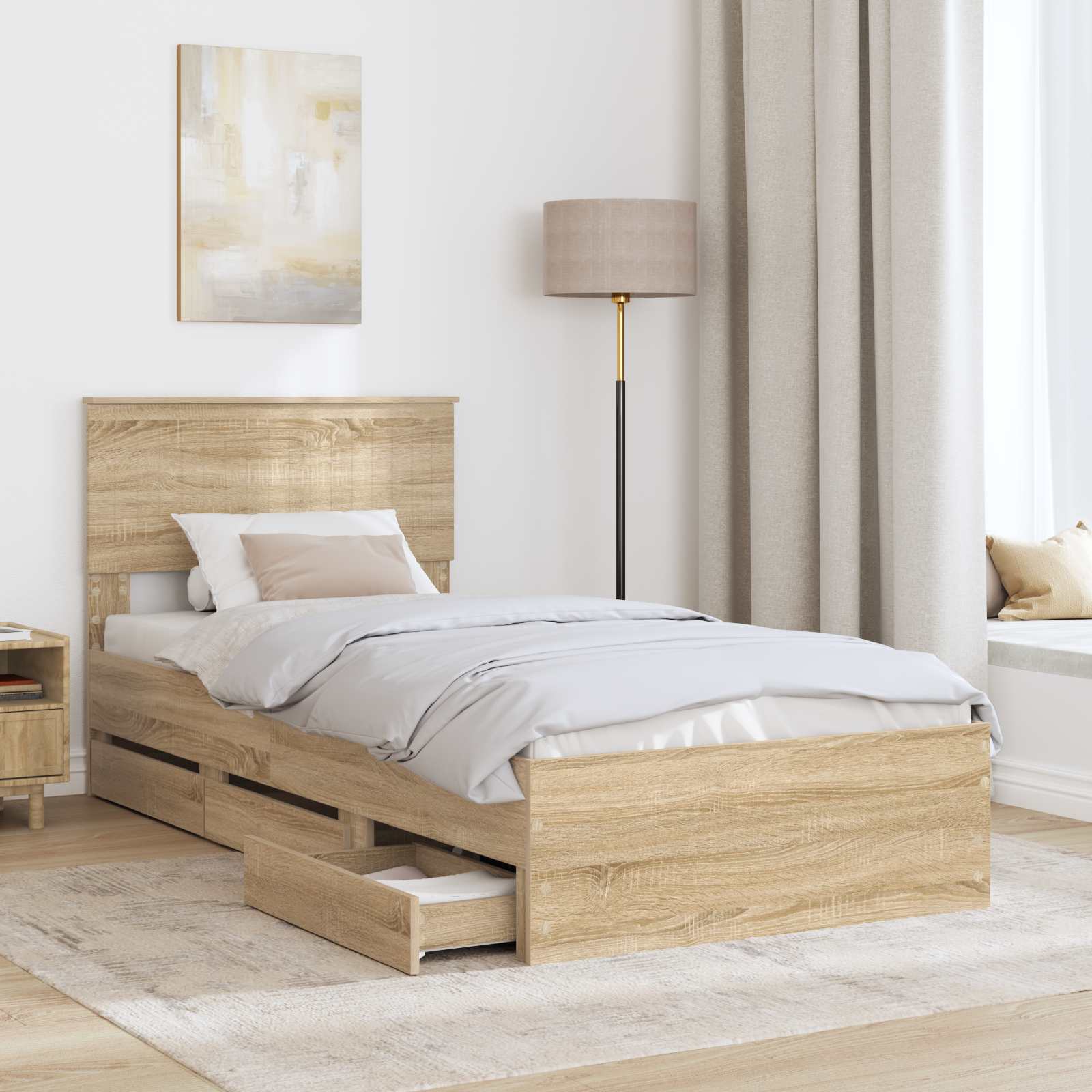 Bedframe met lade Sonoma Eiken 90 x 200 cm Ingenieurshout is nu te koop bij PeponiXL, paradijselijk wonen!