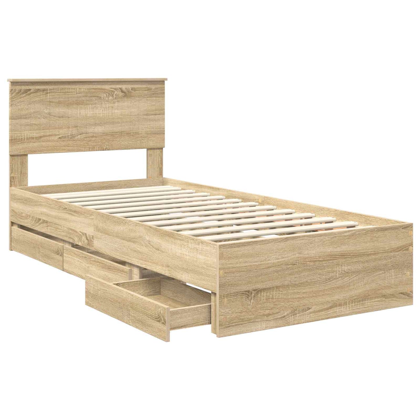 Bedframe met lade Sonoma Eiken 90 x 200 cm Ingenieurshout is nu te koop bij PeponiXL, paradijselijk wonen!