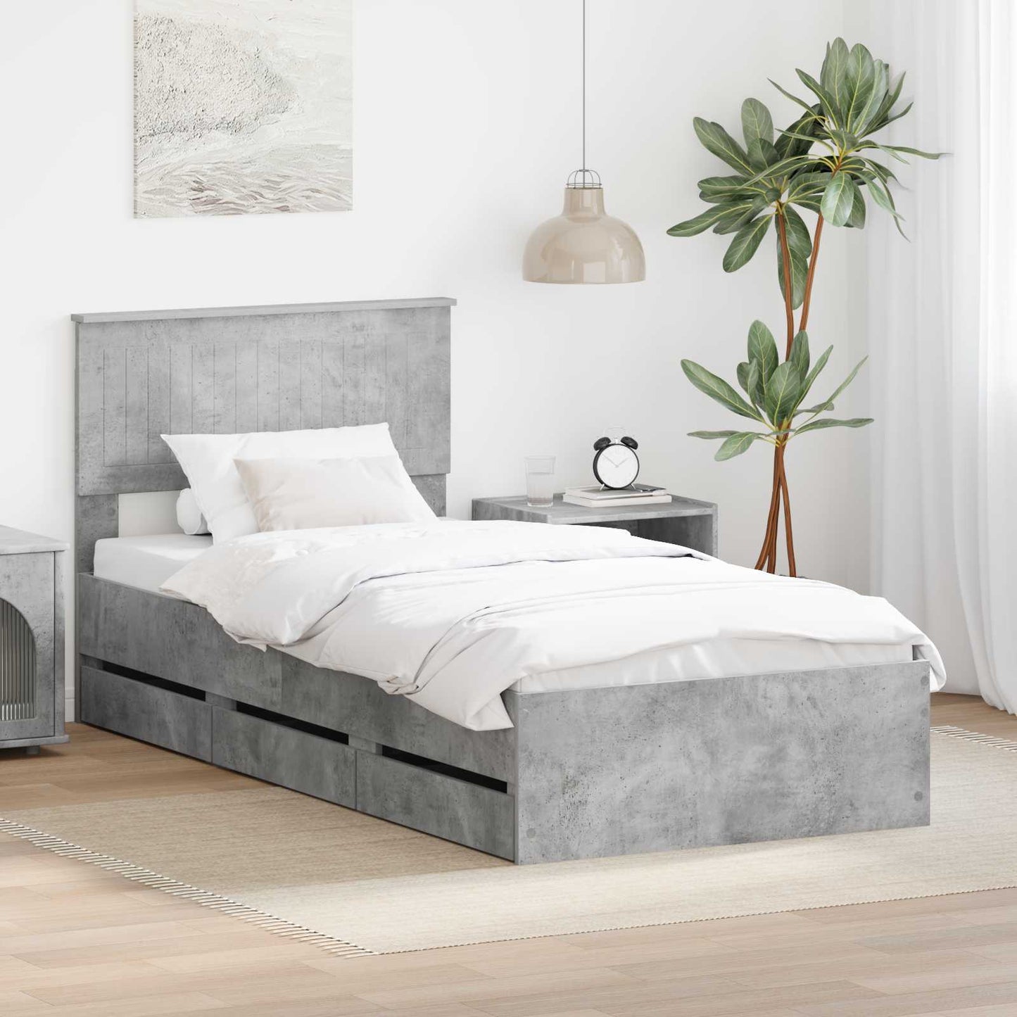 Bedframe met lade Beton Grijs 90 x 200 cm Ingenieurshout is nu te koop bij PeponiXL, paradijselijk wonen!
