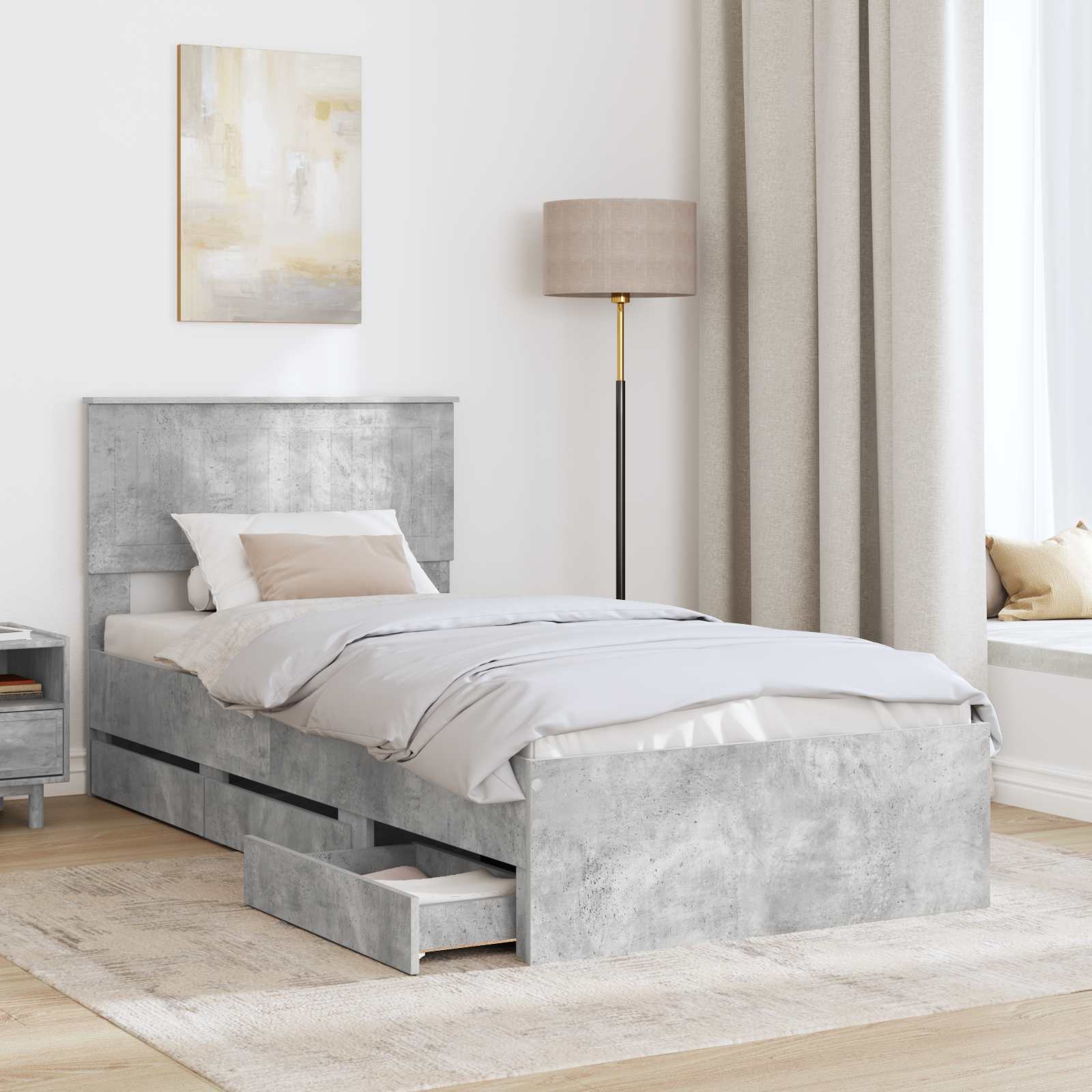 Bedframe met lade Beton Grijs 90 x 200 cm Ingenieurshout is nu te koop bij PeponiXL, paradijselijk wonen!