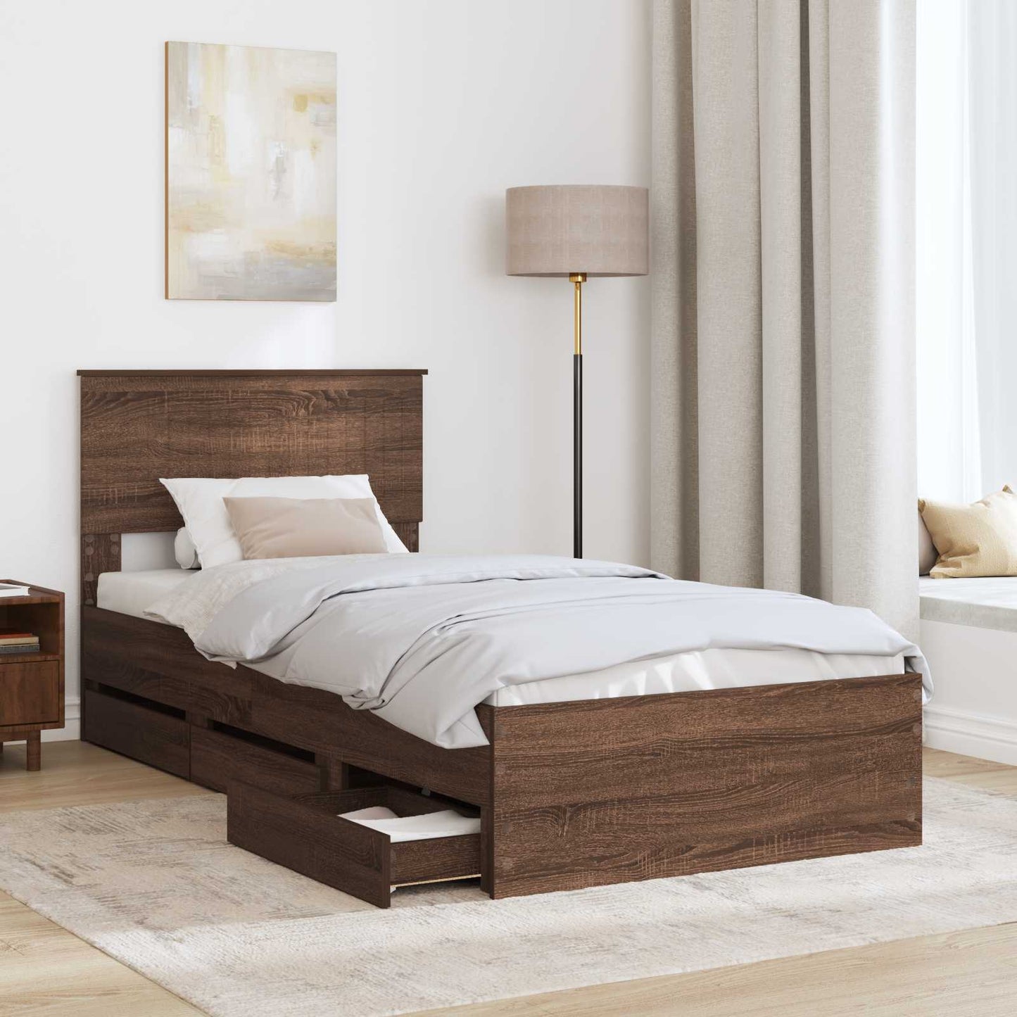 Bedframe met lade Bruin Eiken 90 x 200 cm Ingenieurshout is nu te koop bij PeponiXL, paradijselijk wonen!