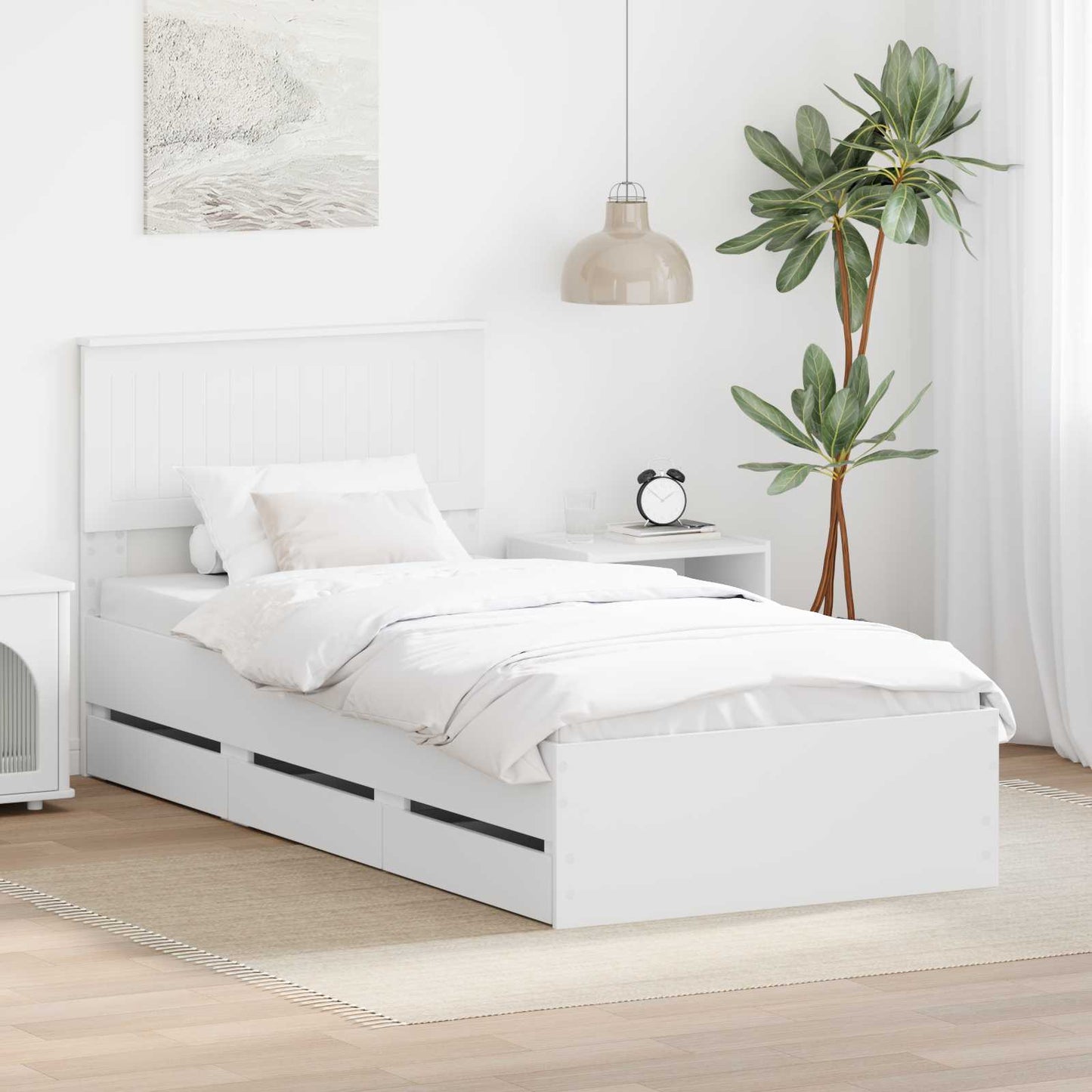 Bedframe met lade met hoofdeinde Wit 90 x 190 cm Ingenieurshout is nu te koop bij PeponiXL, paradijselijk wonen!