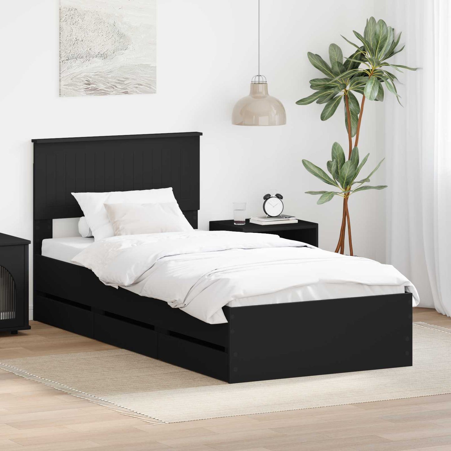 Bedframe met lade met opslag Zwart 90 x 190 cm Ingenieurshout is nu te koop bij PeponiXL, paradijselijk wonen!