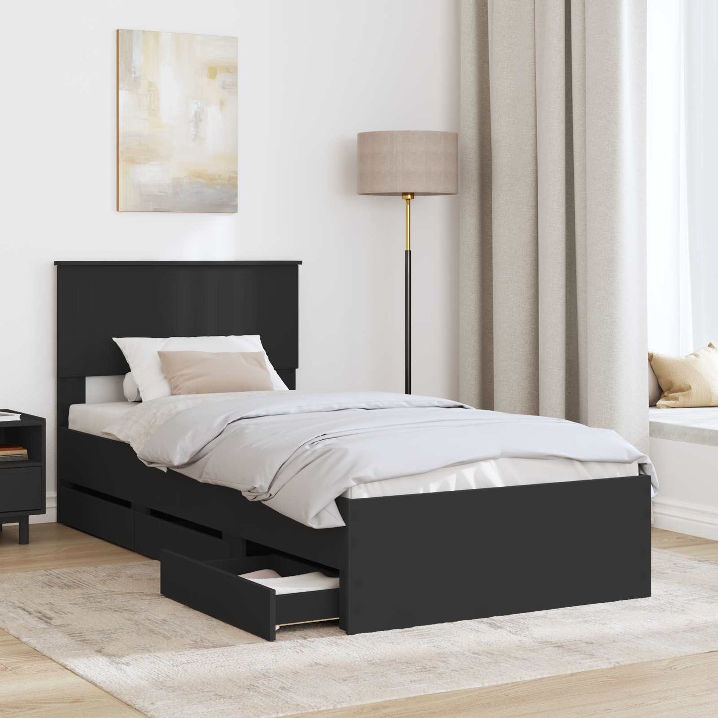 Bedframe met lade met opslag Zwart 90 x 190 cm Ingenieurshout is nu te koop bij PeponiXL, paradijselijk wonen!