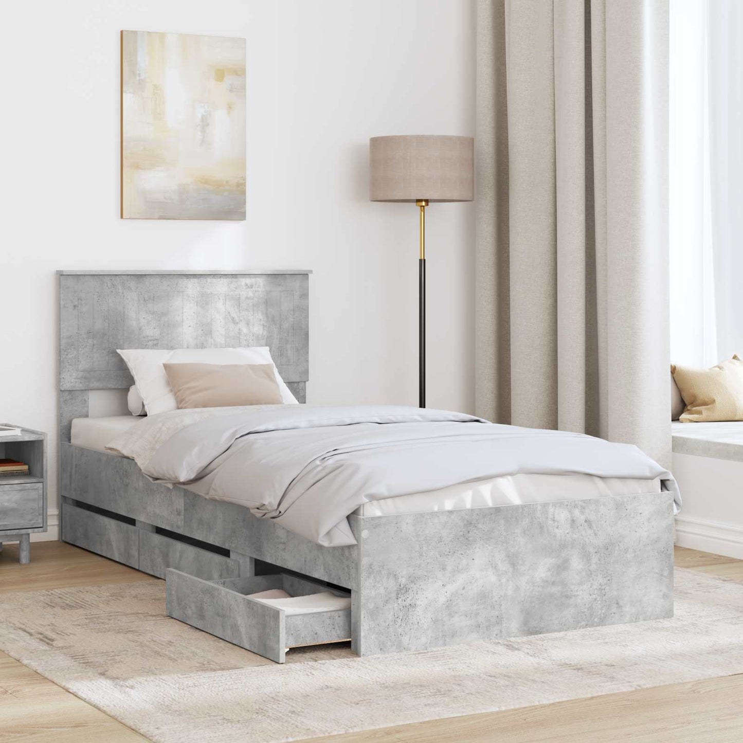 Bedframe met lade Beton Grijs 90 x 190 cm Ingenieurshout is nu te koop bij PeponiXL, paradijselijk wonen!