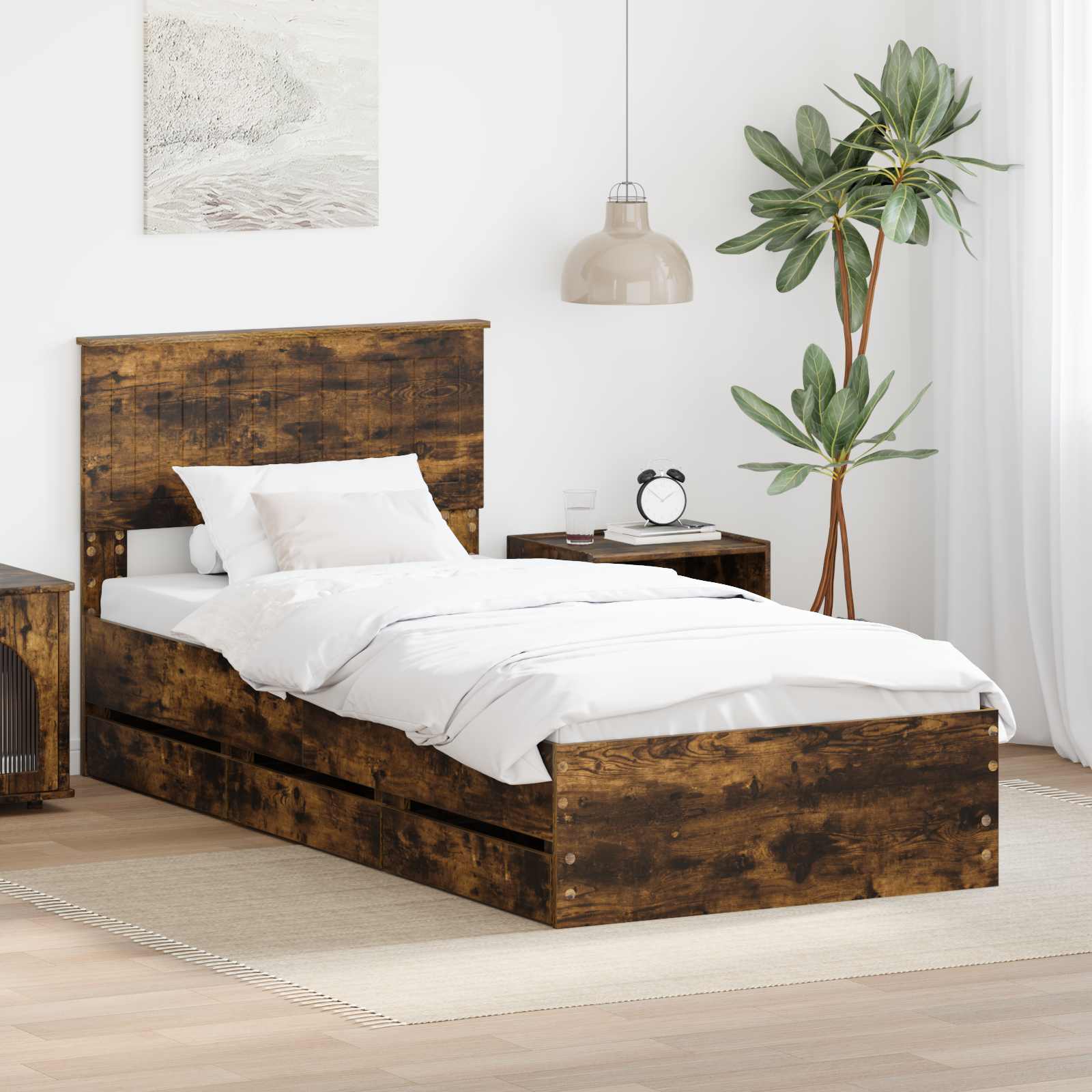 Bedframe met lade Gerookt eiken 90 x 190 cm Ingenieurshout is nu te koop bij PeponiXL, paradijselijk wonen!
