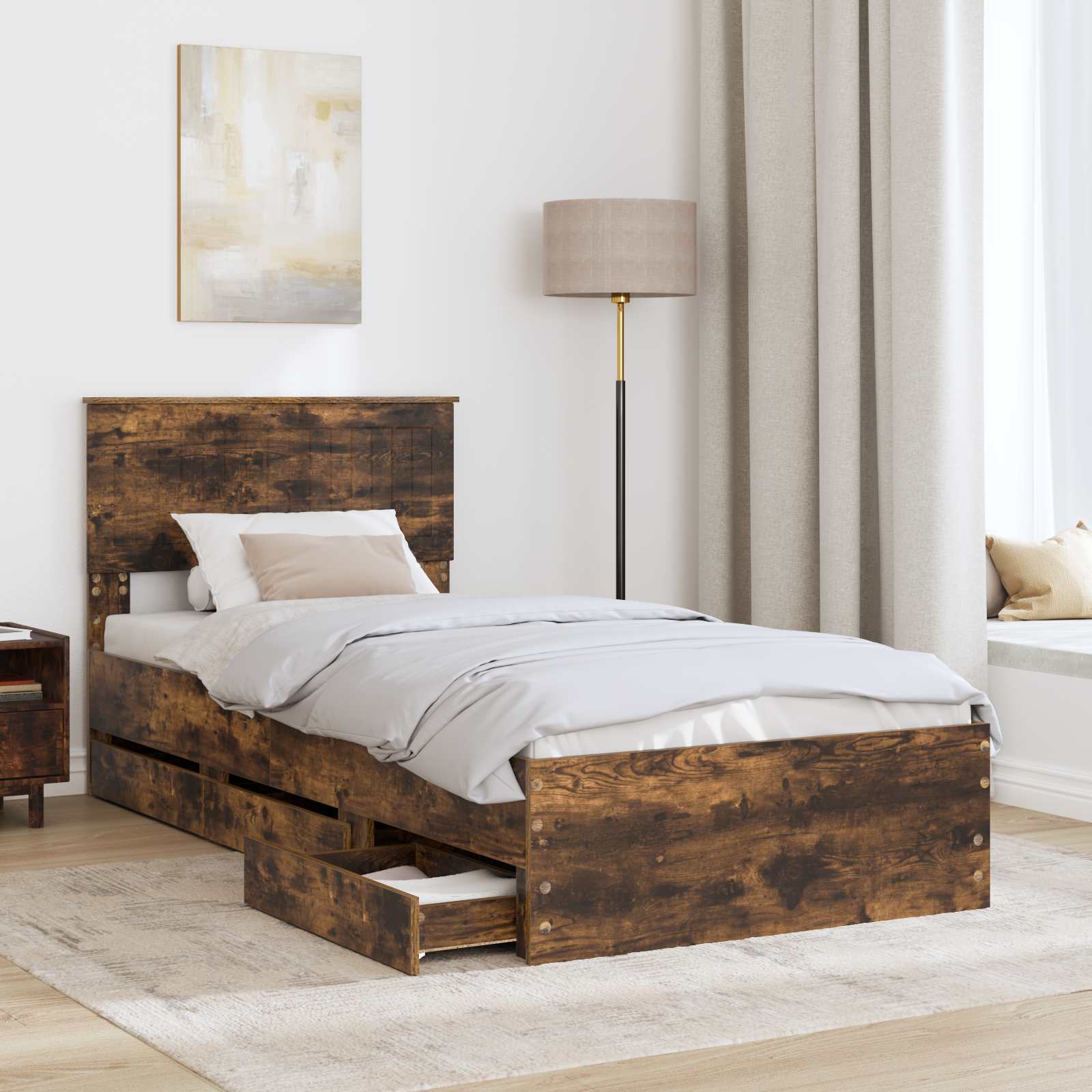 Bedframe met lade Gerookt eiken 90 x 190 cm Ingenieurshout is nu te koop bij PeponiXL, paradijselijk wonen!