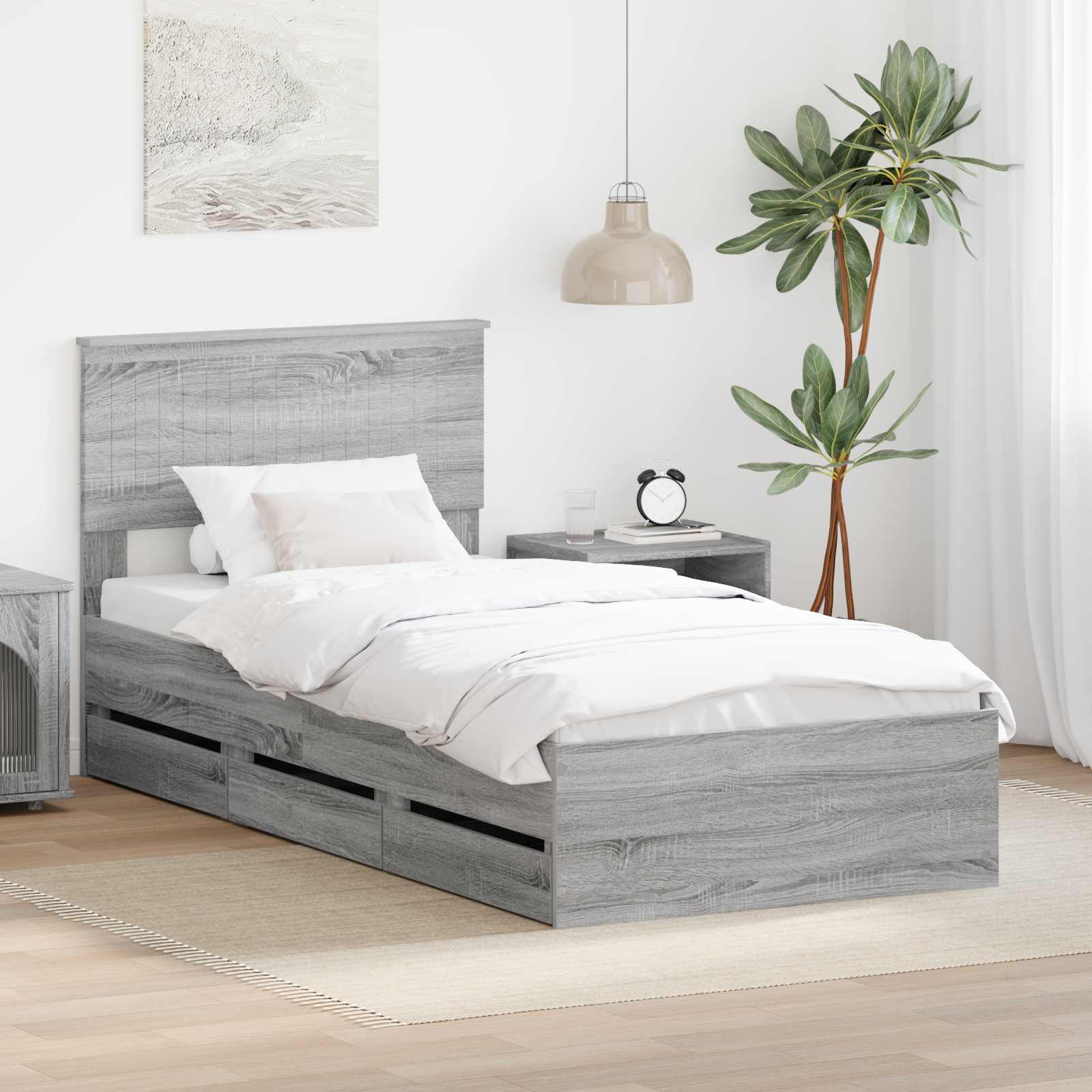 Bedframe met lade Grijs Sonoma 90 x 190 cm Ingenieurshout is nu te koop bij PeponiXL, paradijselijk wonen!