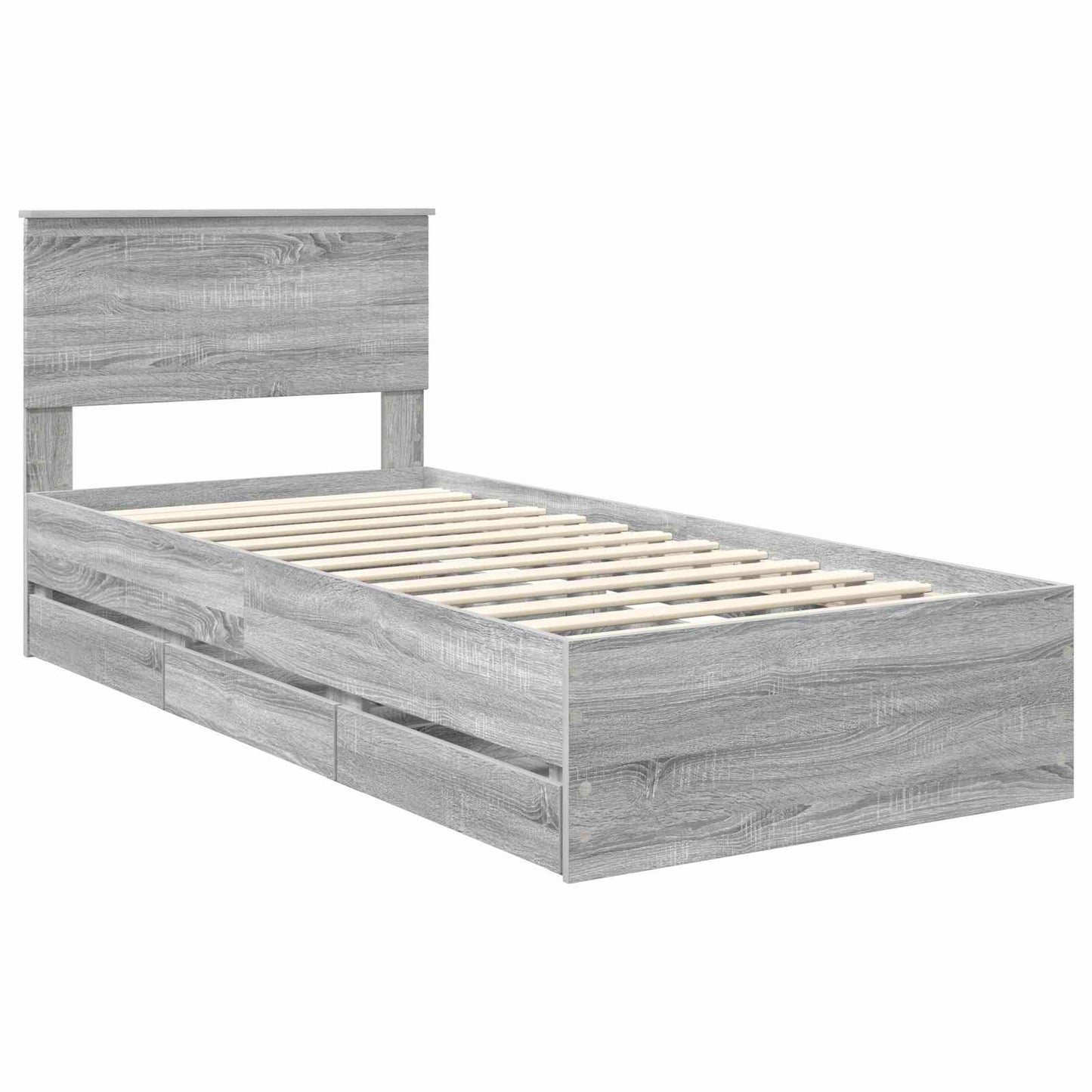 Bedframe met lade Grijs Sonoma 90 x 190 cm Ingenieurshout is nu te koop bij PeponiXL, paradijselijk wonen!