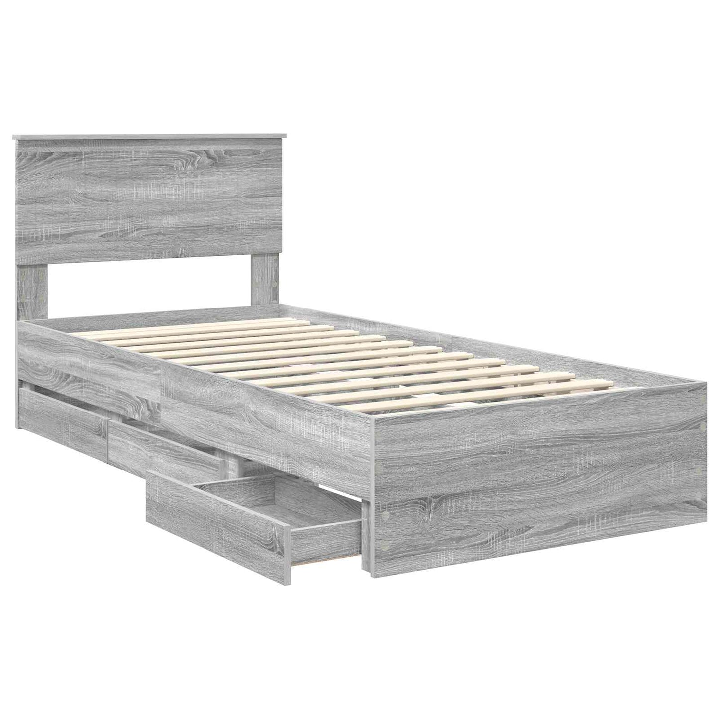 Bedframe met lade Grijs Sonoma 90 x 190 cm Ingenieurshout is nu te koop bij PeponiXL, paradijselijk wonen!
