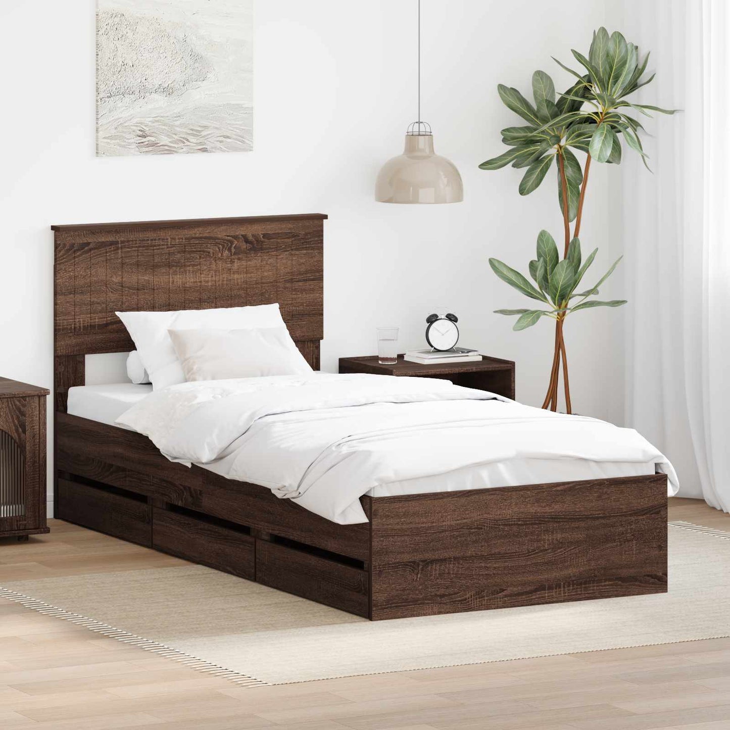 Bedframe met lade Bruin Eiken 90 x 190 cm Ingenieurshout is nu te koop bij PeponiXL, paradijselijk wonen!