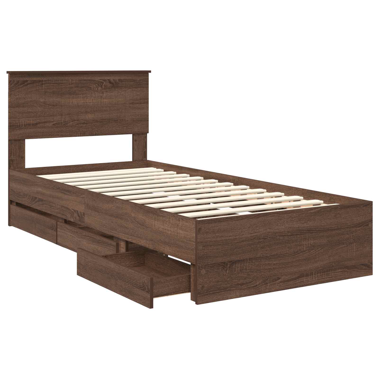 Bedframe met lade Bruin Eiken 90 x 190 cm Ingenieurshout is nu te koop bij PeponiXL, paradijselijk wonen!