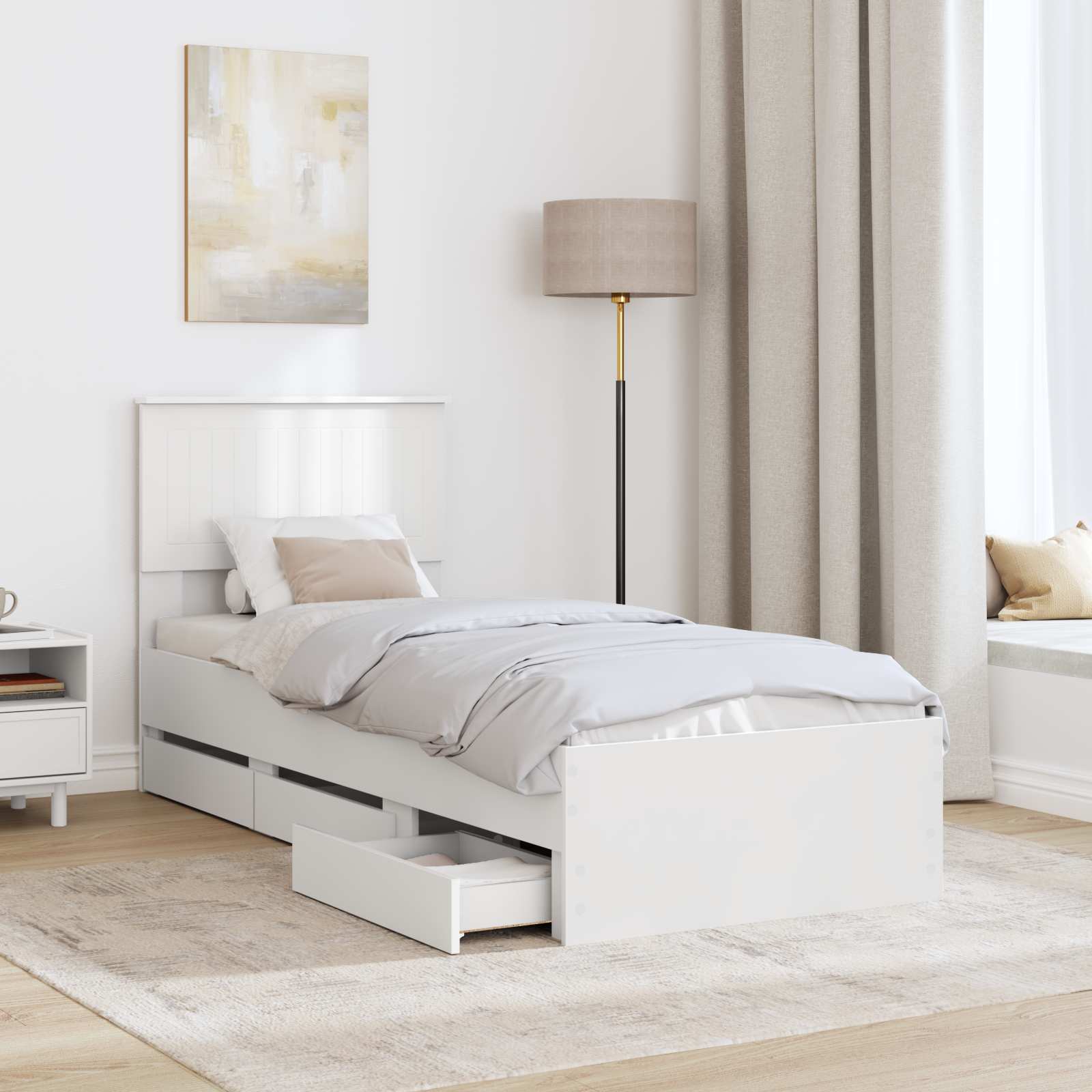 Bedframe met lade met hoofdeinde Wit 75 x 190 cm Ingenieurshout is nu te koop bij PeponiXL, paradijselijk wonen!