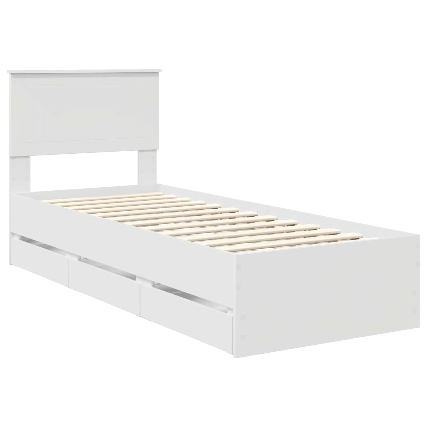 Bedframe met lade met hoofdeinde Wit 75 x 190 cm Ingenieurshout is nu te koop bij PeponiXL, paradijselijk wonen!