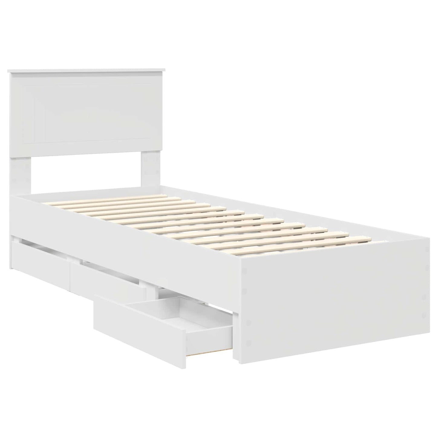 Bedframe met lade met hoofdeinde Wit 75 x 190 cm Ingenieurshout is nu te koop bij PeponiXL, paradijselijk wonen!