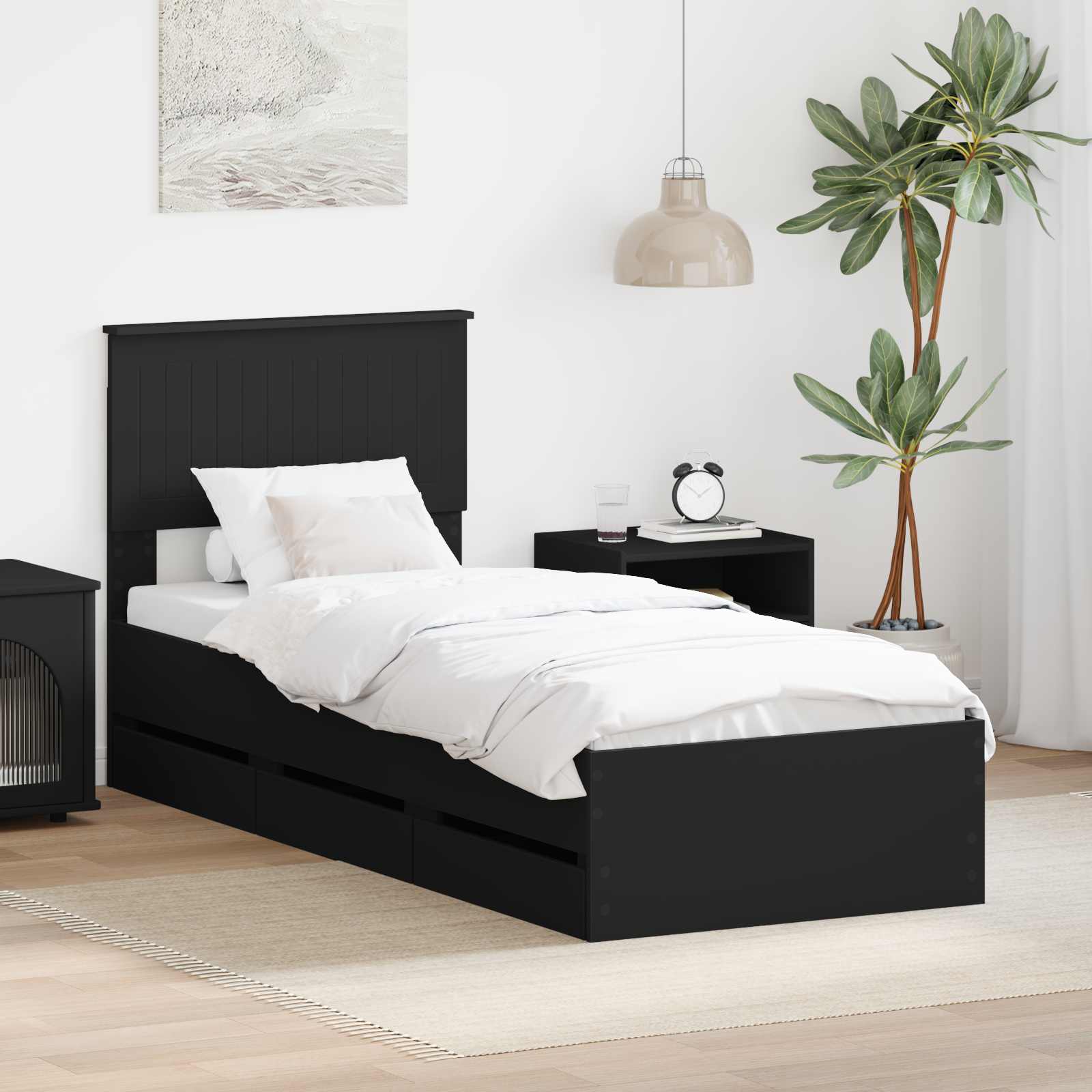 Bedframe met lade met opslag Zwart 75 x 190 cm Ingenieurshout is nu te koop bij PeponiXL, paradijselijk wonen!
