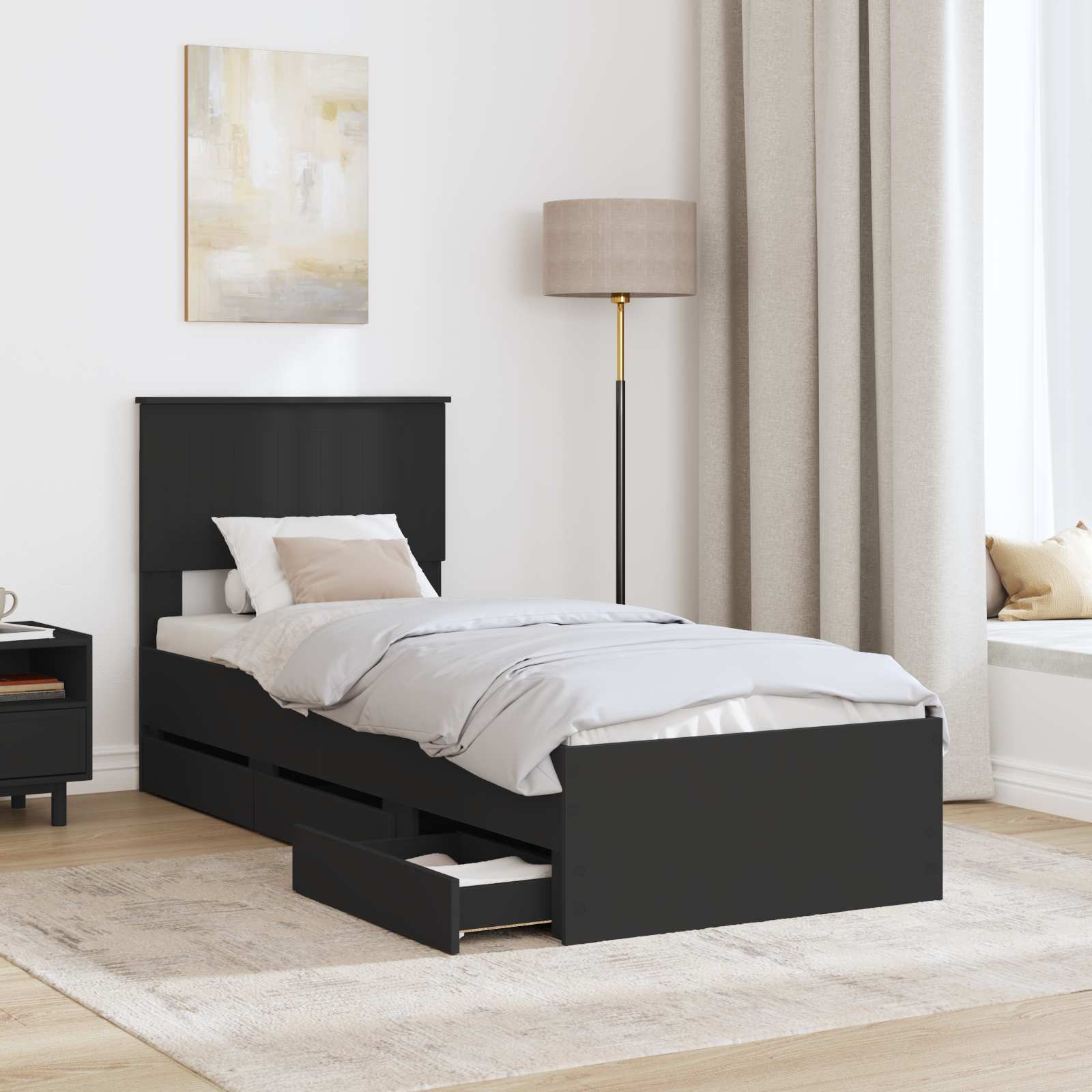 Bedframe met lade met opslag Zwart 75 x 190 cm Ingenieurshout is nu te koop bij PeponiXL, paradijselijk wonen!