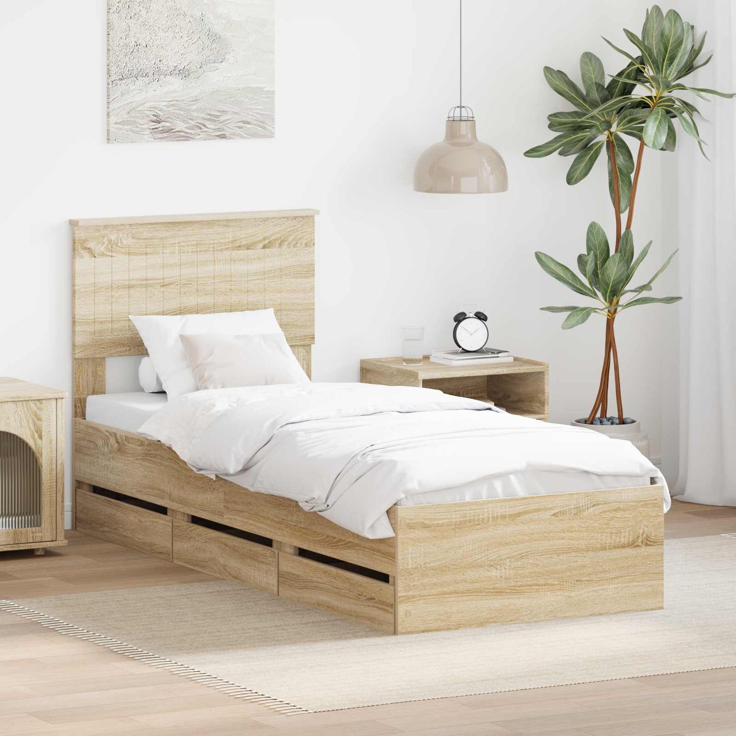 Bedframe met lade Sonoma Eiken 75 x 190 cm Ingenieurshout is nu te koop bij PeponiXL, paradijselijk wonen!