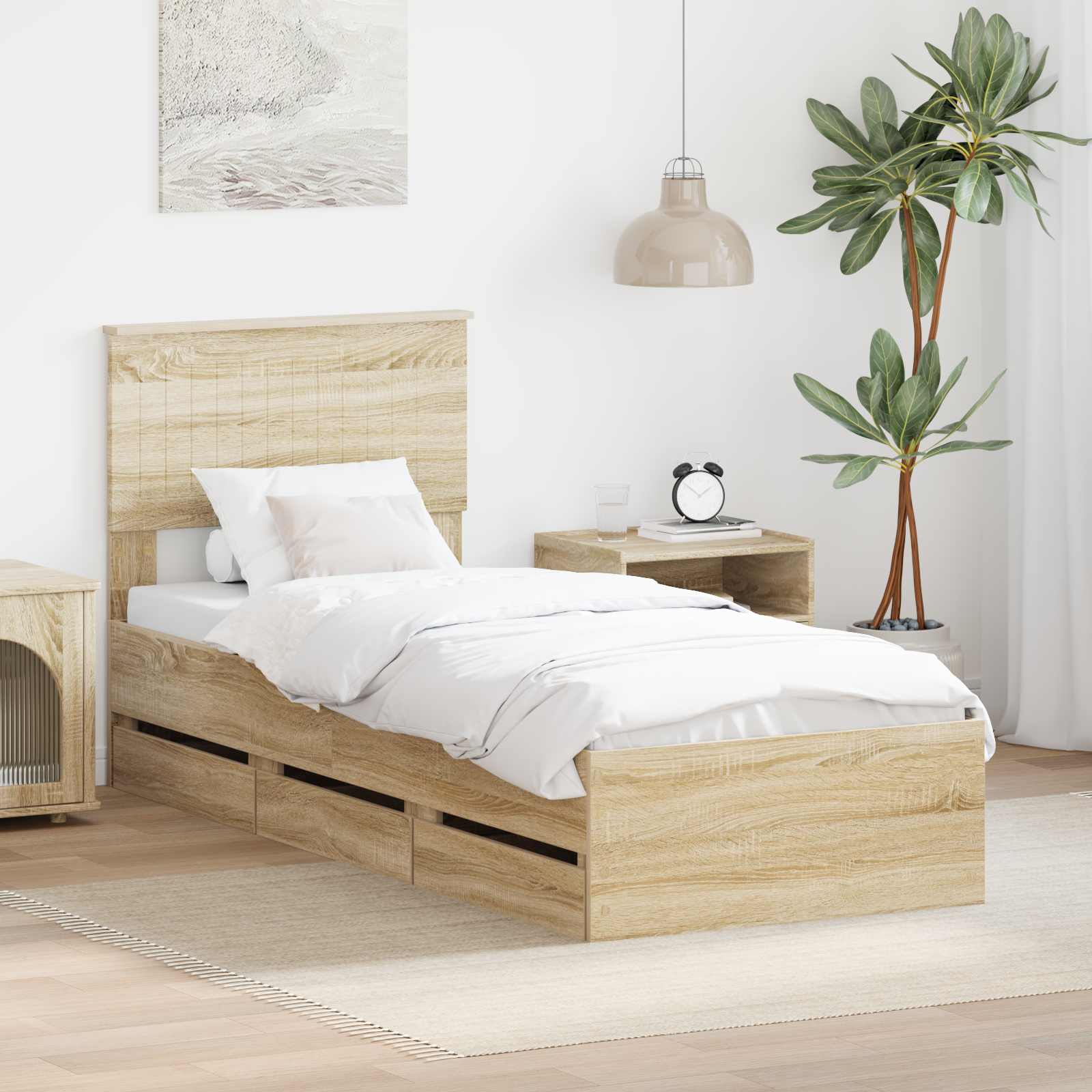 Bedframe met lade Sonoma Eiken 75 x 190 cm Ingenieurshout is nu te koop bij PeponiXL, paradijselijk wonen!