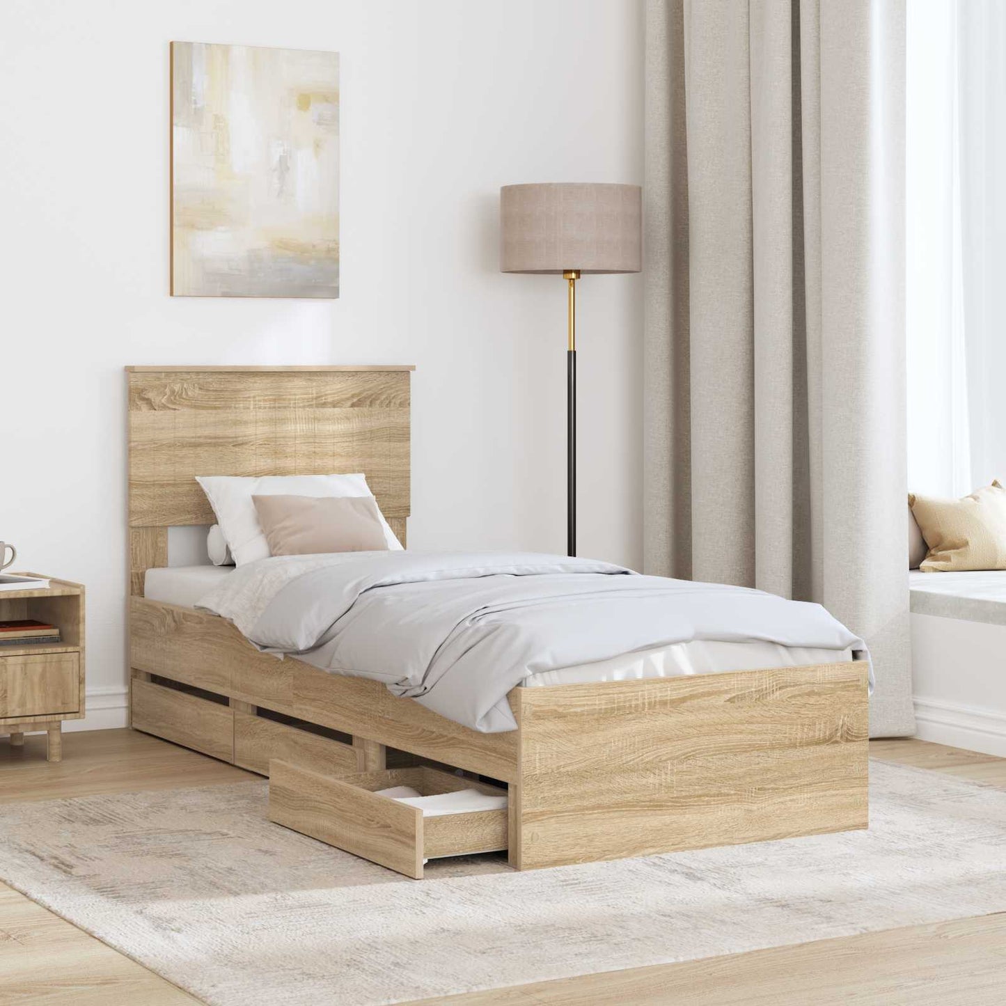 Bedframe met lade Sonoma Eiken 75 x 190 cm Ingenieurshout is nu te koop bij PeponiXL, paradijselijk wonen!
